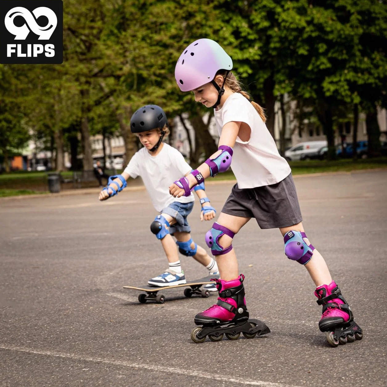 99FLIPS Protection Roller Enfant Fille 3-12 Ans - Genouillère Coudières Protège-Poignets [6pcs] Skateboard Trotinette BMX