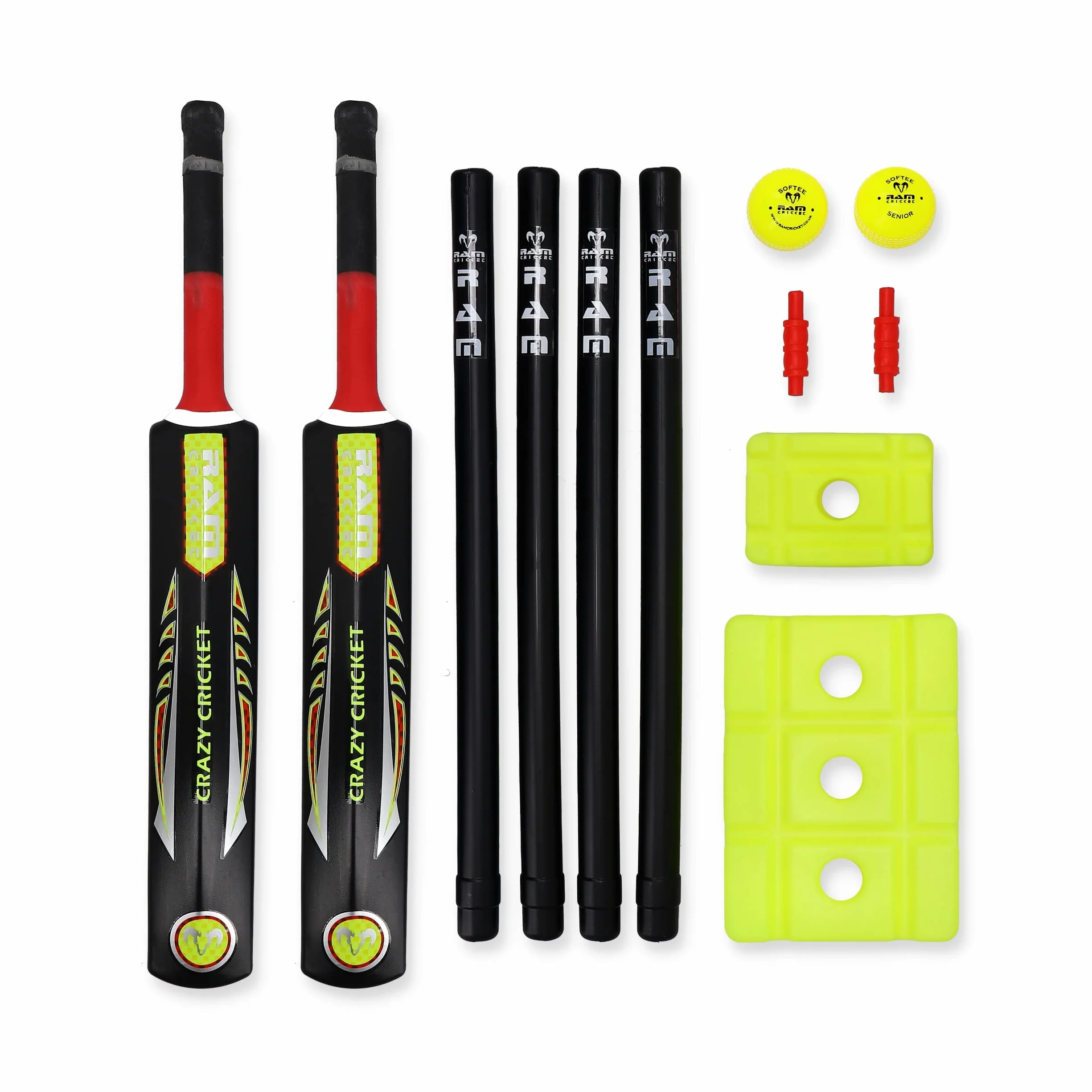 Ram Cricket Crazy Cricket Sets Senior Junior pour enfants de + 9 ans Ensemble de cricket Kwik haute performance durable entraînement matchs jardin plage