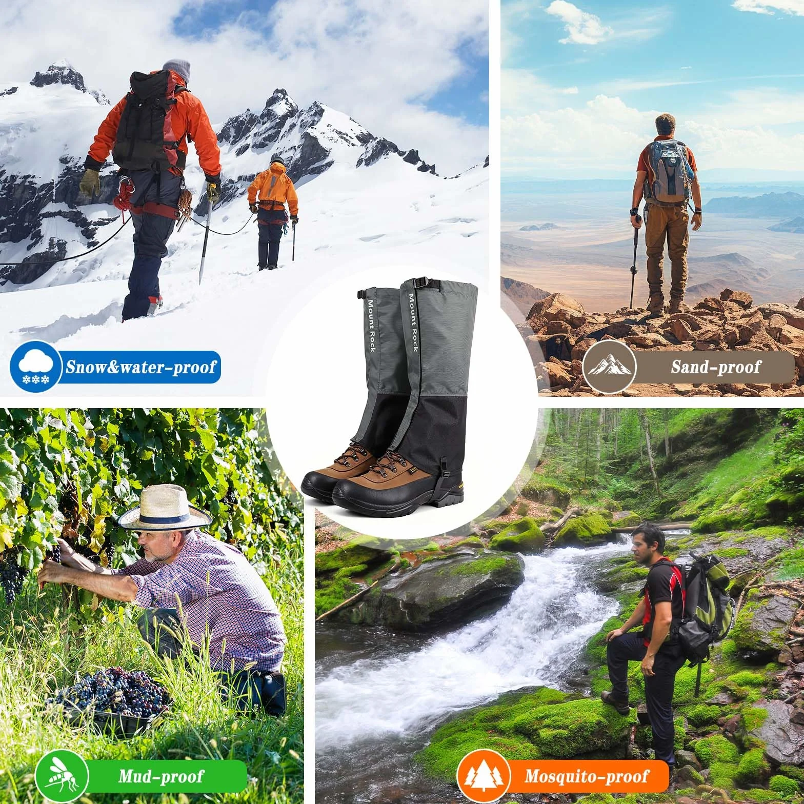 Guêtres de Randonnée Imperméables Réglables pour Homme Femme Ski Escalade Chasse