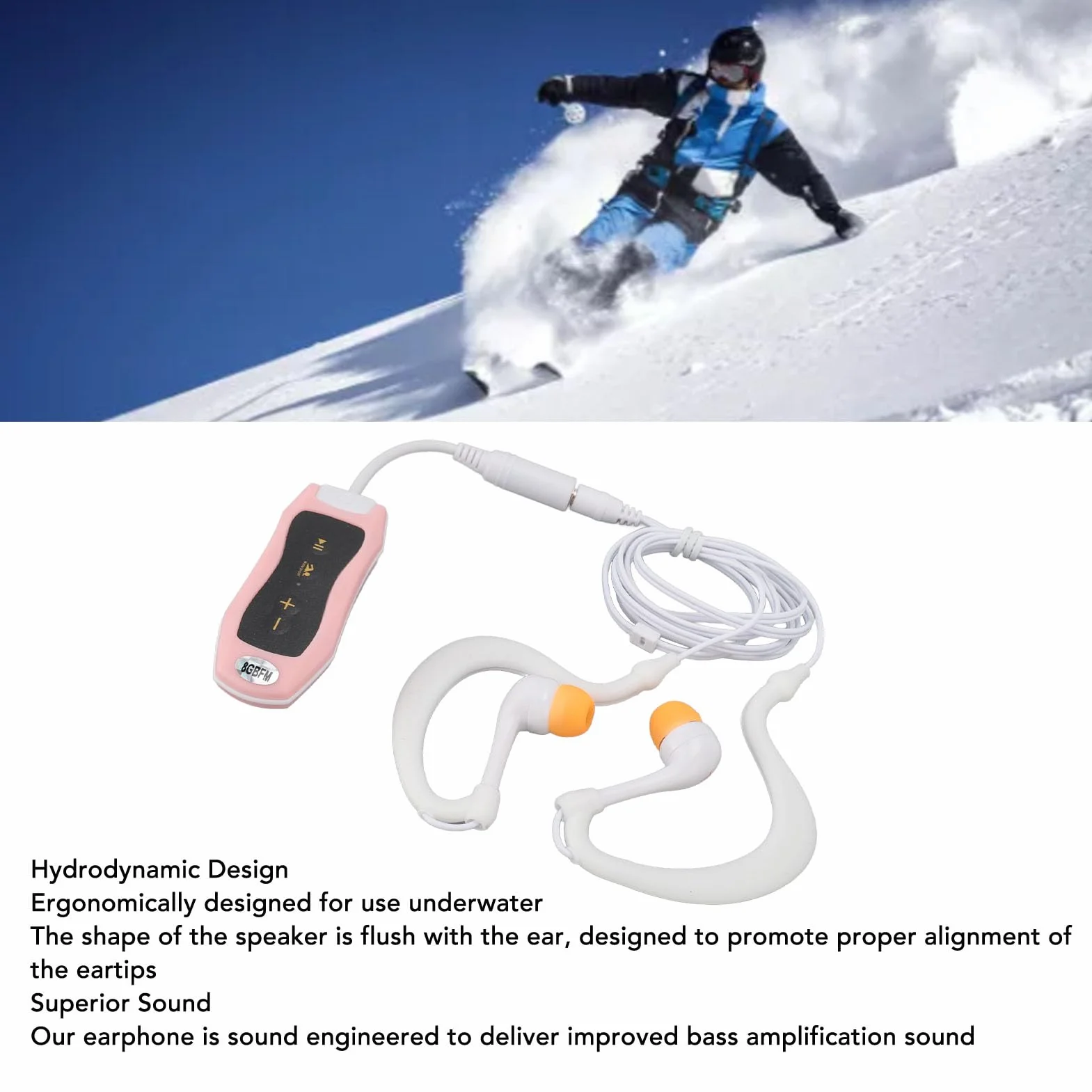 Lecteur MP3 étanche IPX8 pour Natation Rechargeable 8GB avec écouteurs sous-marins