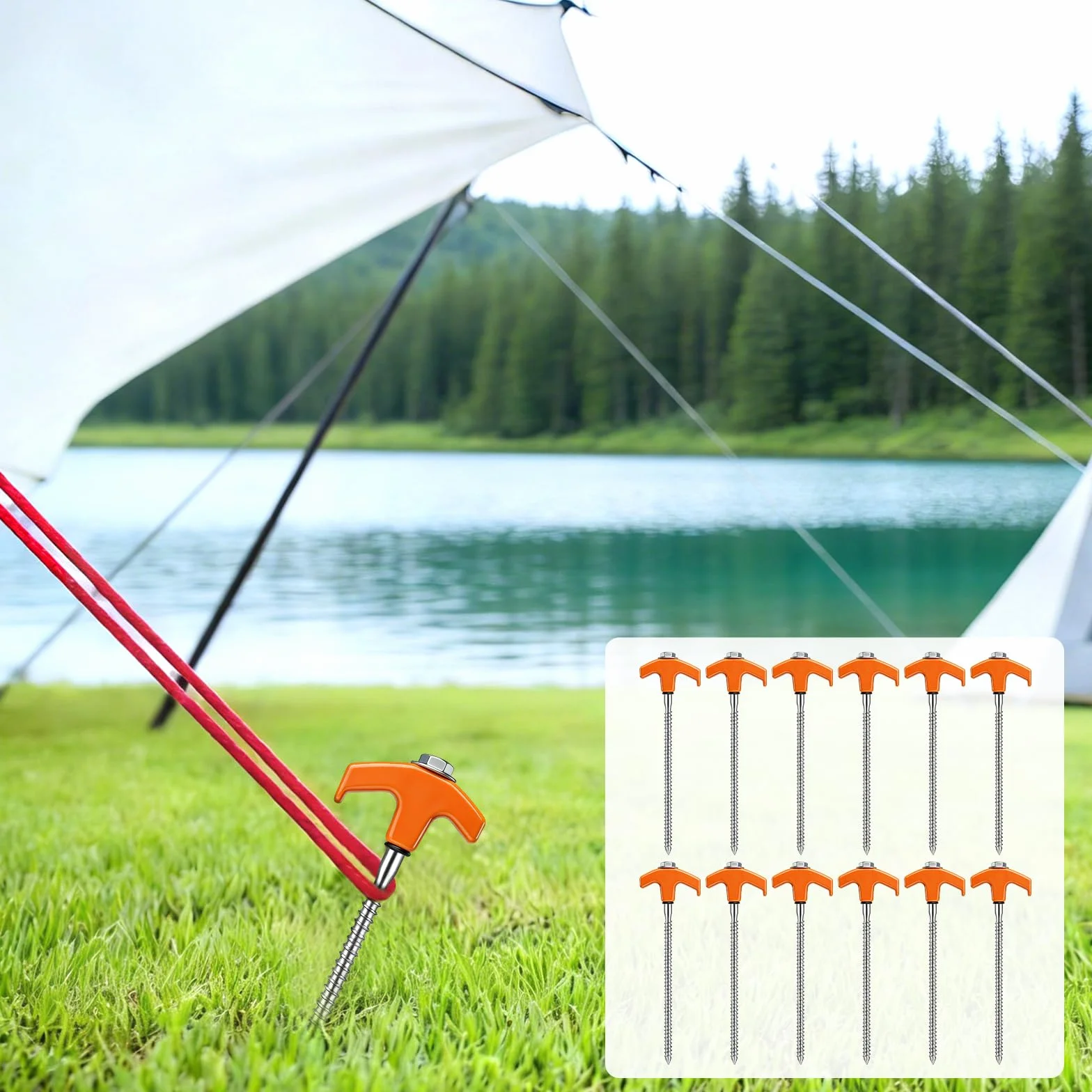 Piquet de Tente à Visser Lot de 12 Sardines Fixation Acier Douille Hexagonale Extracteur Camping
