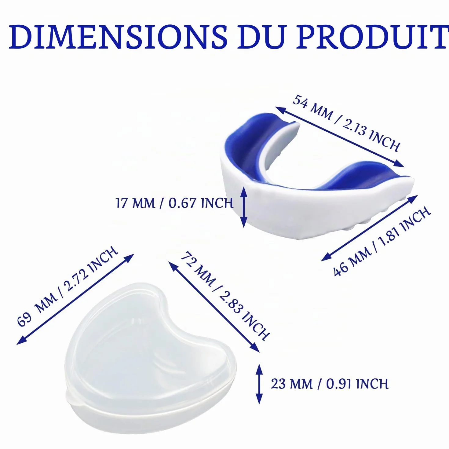 Protège Dents Sport Enfant Moulable Bouclier de Gomme avec Étui Portable Transparent 3 Pièces