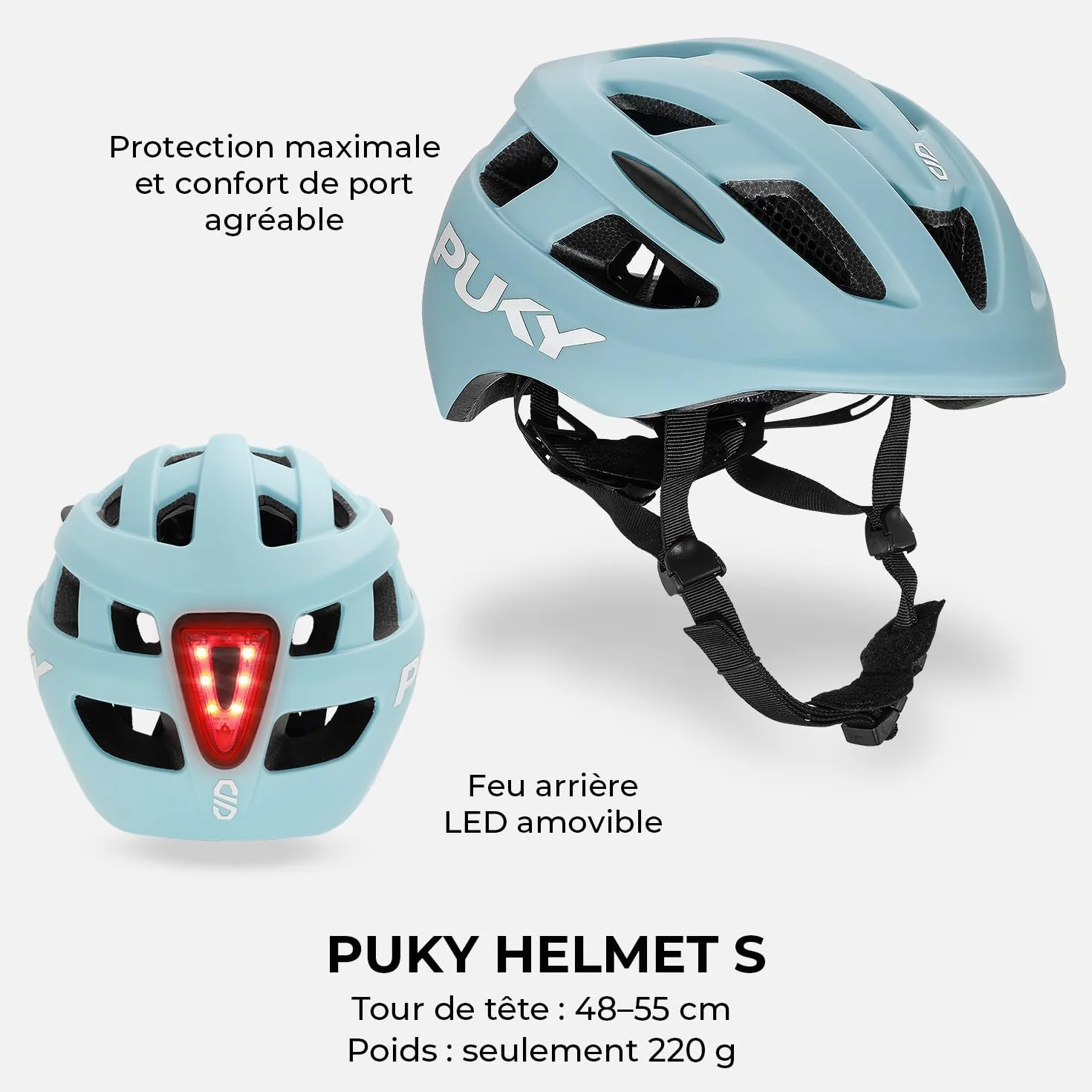 Puky casque de vélo enfant 48-55 cm 220 g protection ventilation 360° module lumineux