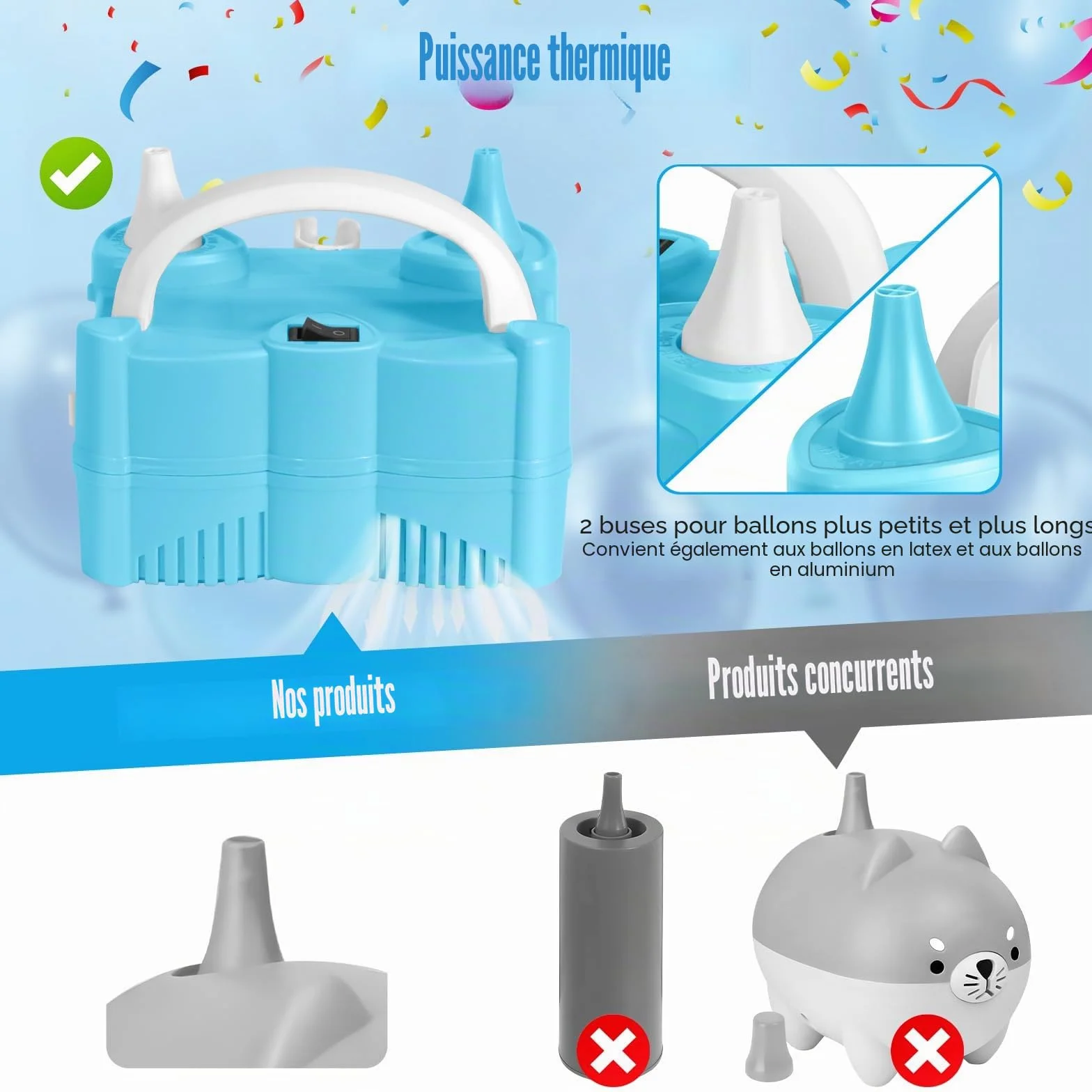 Pompe à Ballon Électrique Portable, Gonfleur avec Porte-Ballon et 2 Buses