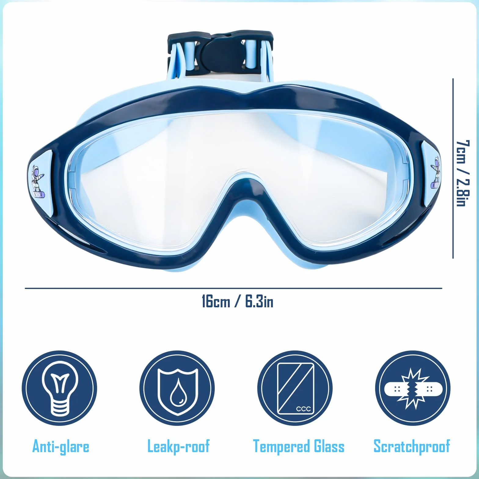 Lunettes de plongée pour enfants 3-15 ans avec protection UV grand angle