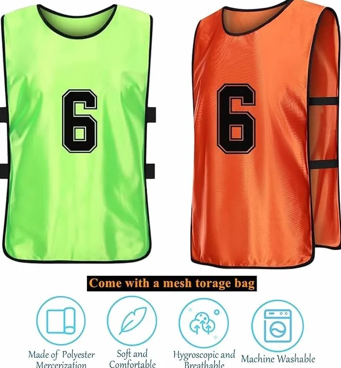 Chasubles de Football pour Adultes et Jeunes, Pack de 24 Maillots Numérotés en Maille - Orange & Vert
