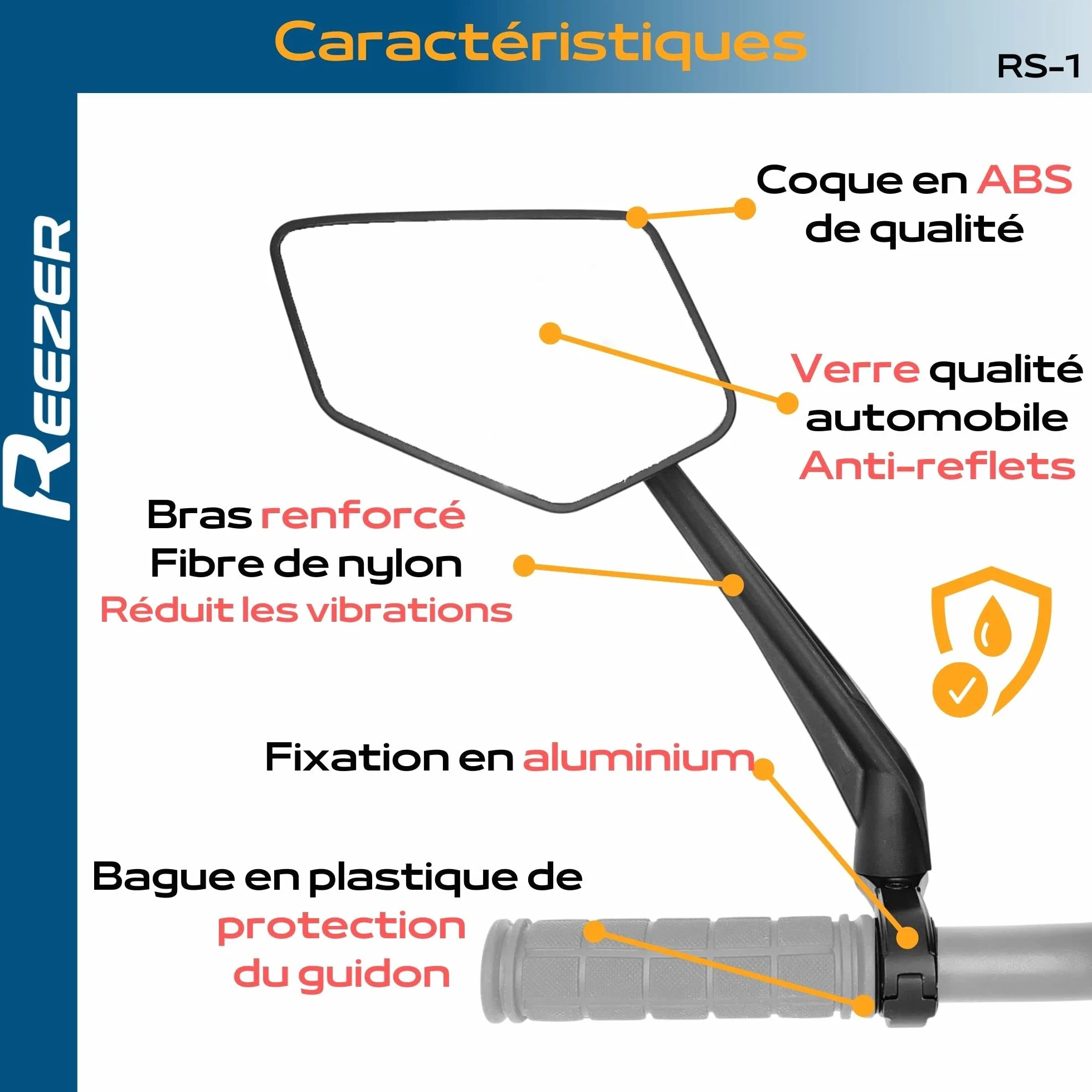 REEZER RS1 Rétroviseur Vélo Trottinette Électrique Réglable 360° Droit 22-25,4mm