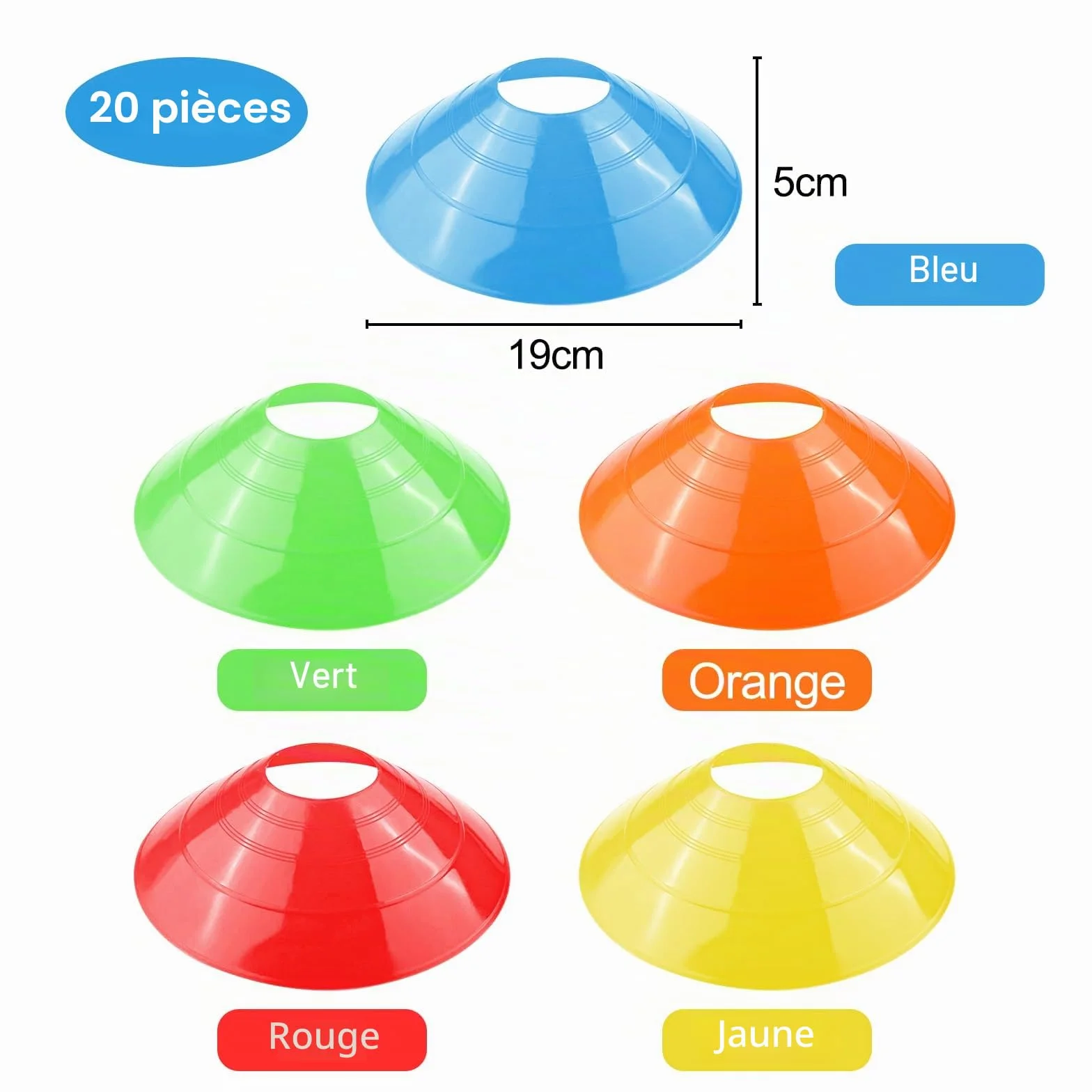 Lot de cônes de Football Ronds avec Support, Chapeau de Sport, disques de marquage, entraînement de Coordination (5 Couleurs)