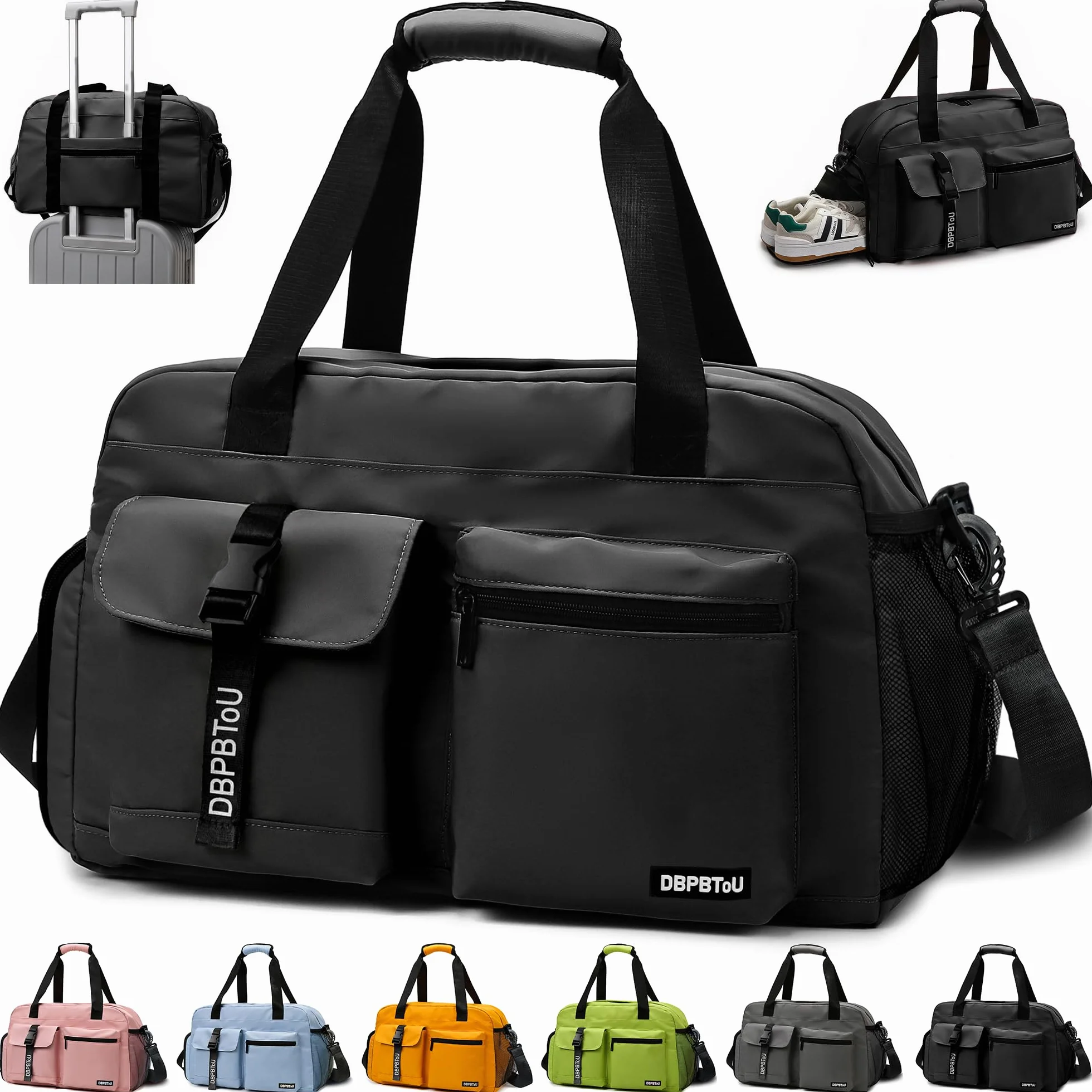 Sac de Sport Femme Homme avec Compartiment à Chaussures, Sac de Voyage Imperméable Noir