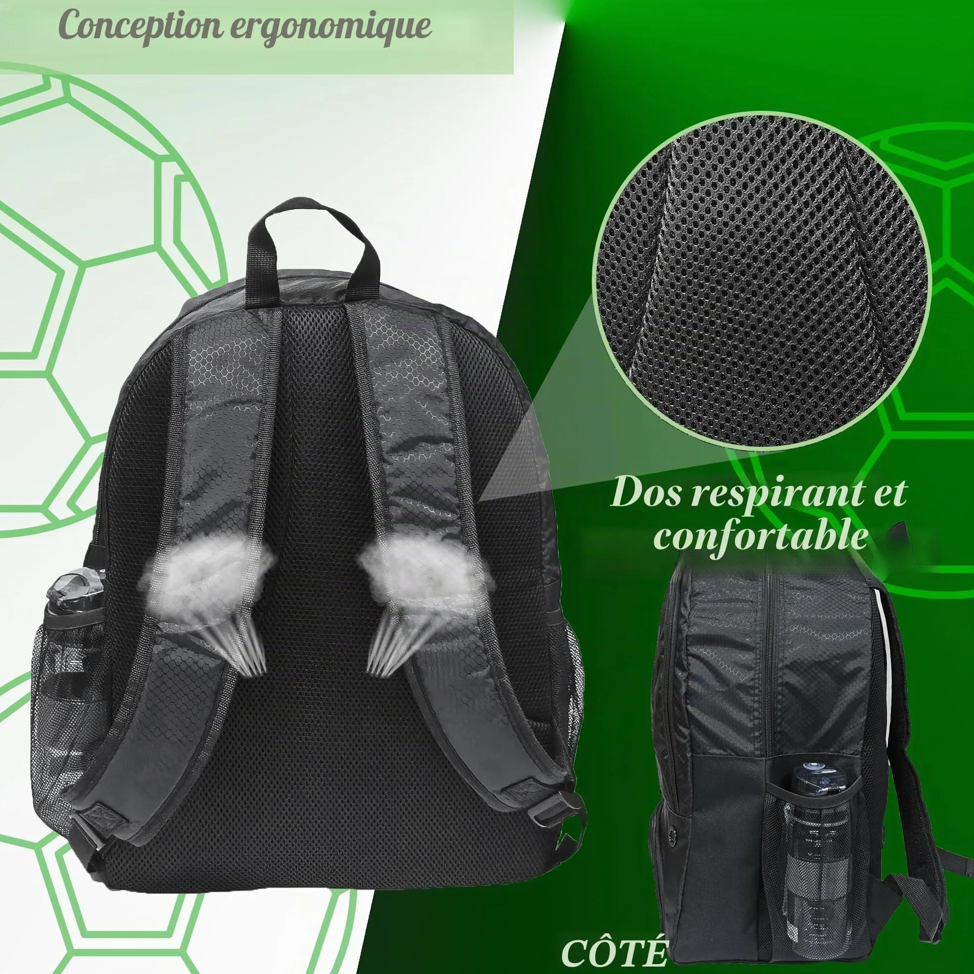 Sac à Dos de Sport Ballon Compartiment Crampons Ordinateur
