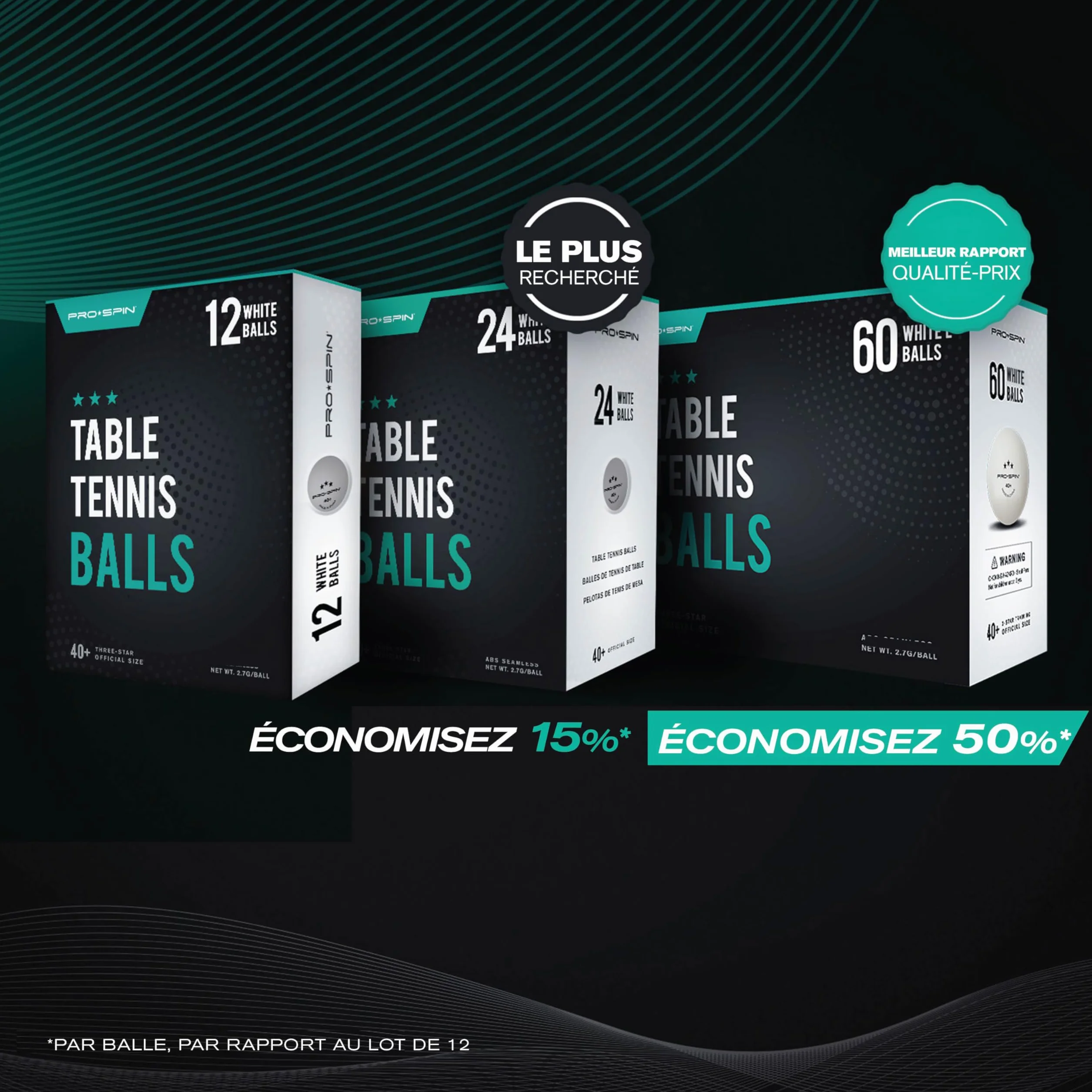 PRO-SPIN Balles de Ping-Pong 3 étoiles ITTF ABS 40+ pour Tennis de Table Professionnel