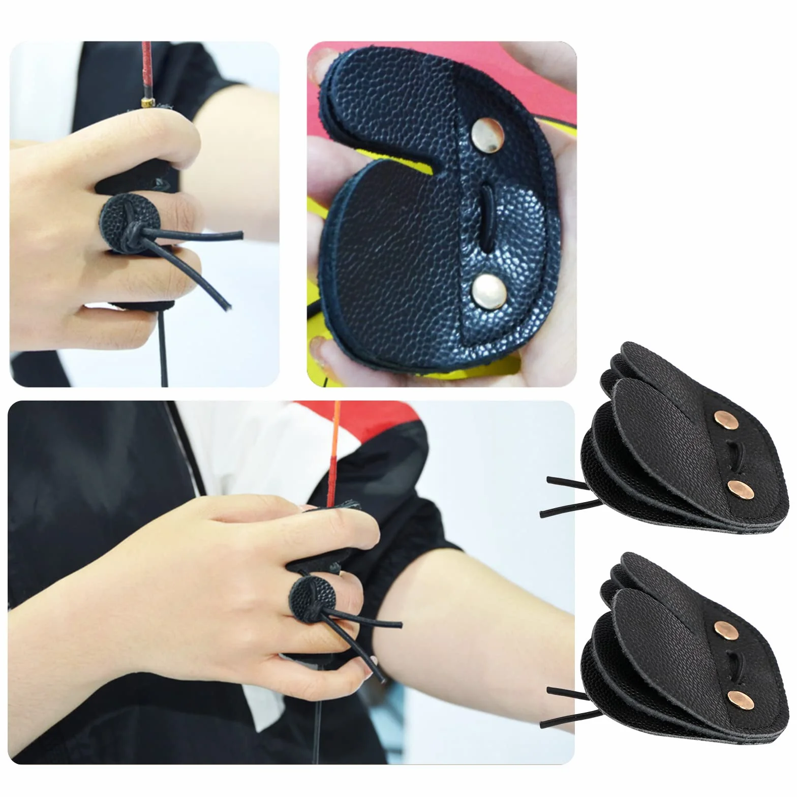 Lot de 2 protections en cuir pour tir à l'arc - Double épaisseur - Noir