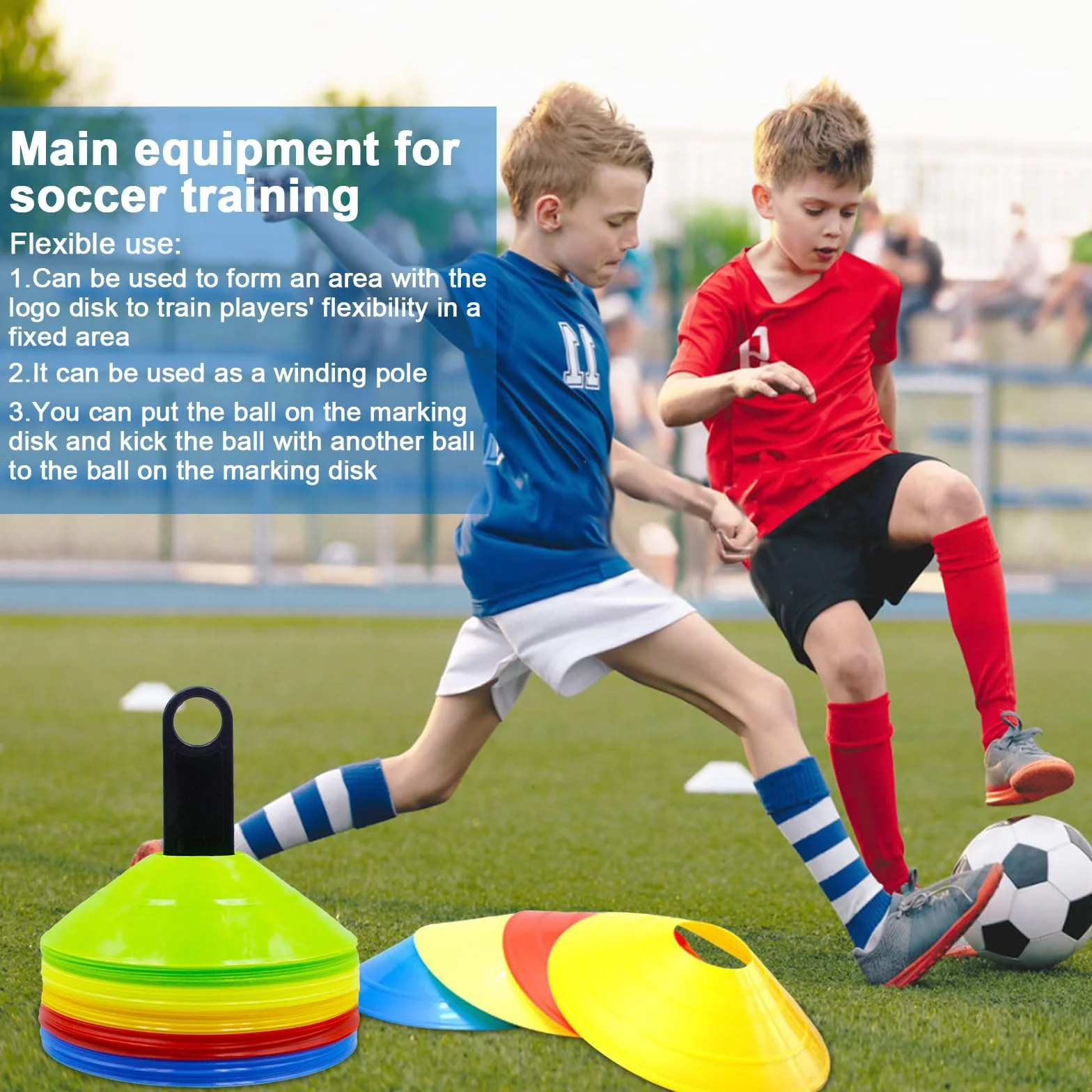 Cônes d'Entraînement Football 50 Pièces - Plots de Marquage Sportif avec Support et Filet de Rangement, 5 Couleurs