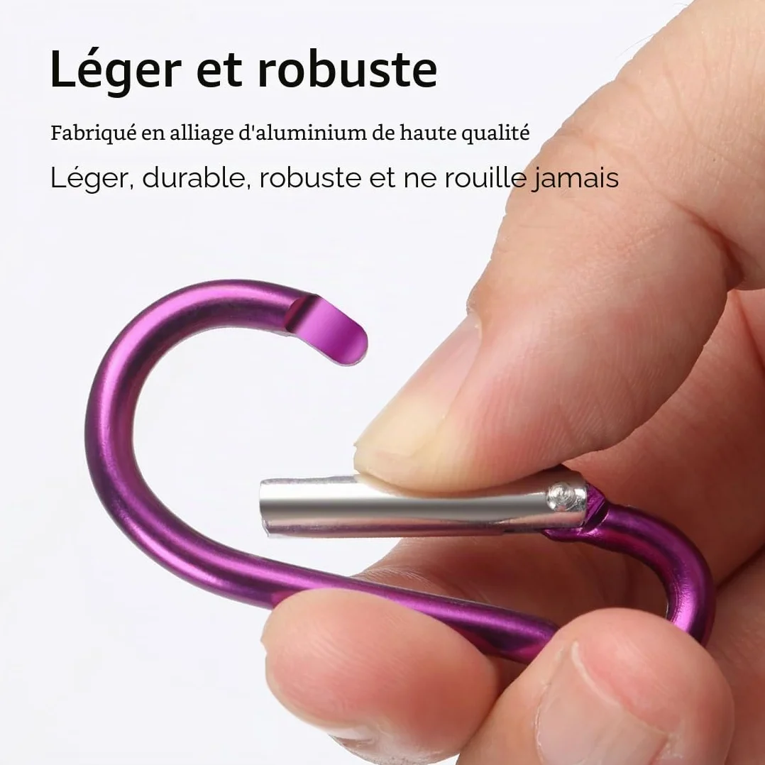 Lot de 10 mousquetons porte-clés multicolores en aluminium pour camping