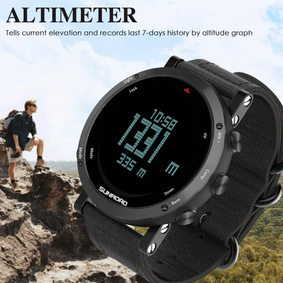 ERYUE Montre Multifonctionnelle Baromètre Altimètre Boussole Thermomètre Prévisions Météorologiques Résistant à l'Eau 50 Mètres Sports Plein Air