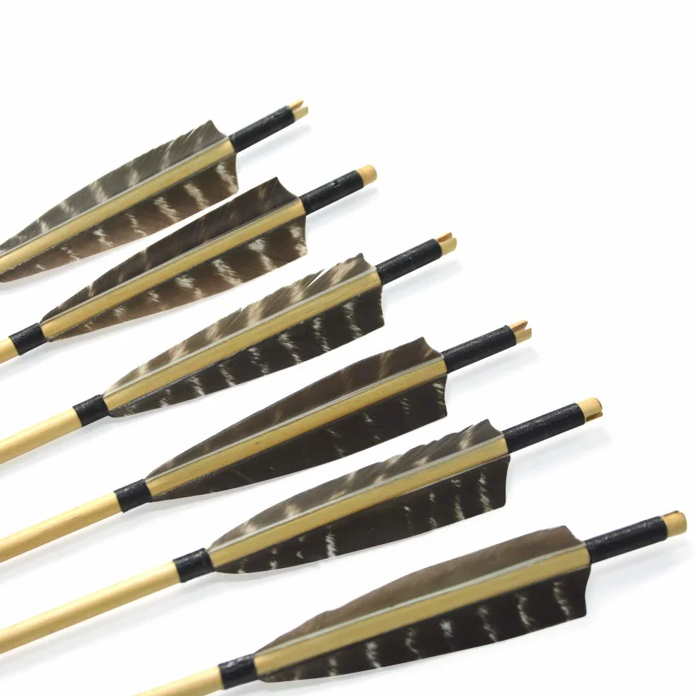 Flèches en Bois 31 Pouces SHARROW 6pces Tir à l'Arc Fait Main avec Plumes Naturelles pour Arc Classique Recurve Longbow