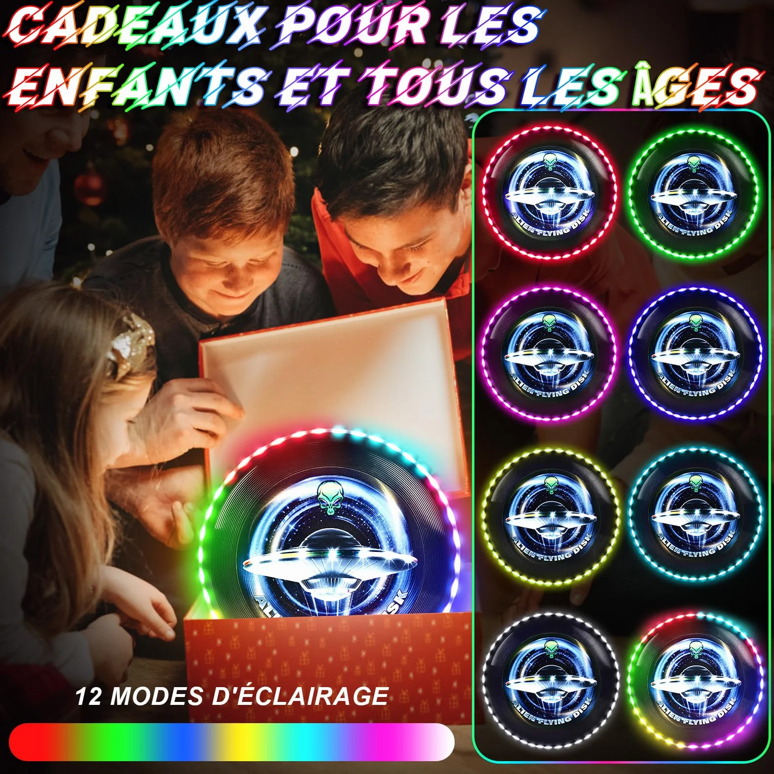 Frisbee Lumineux LED 12 Effets Lumineux Réutilisable Compétition Funsport Adultes Enfants Plage