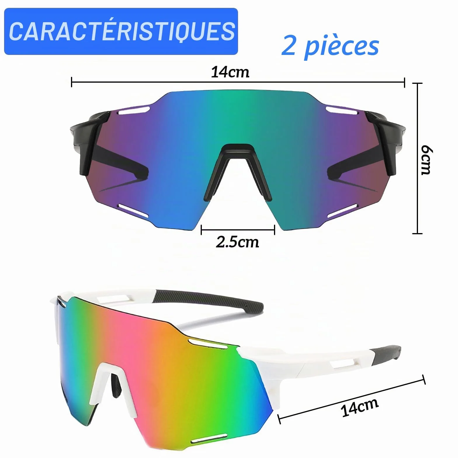 Lunettes de Soleil Sport Polarisées UV400 Lot de 2 Homme Femme Cyclisme Pêche Conduite