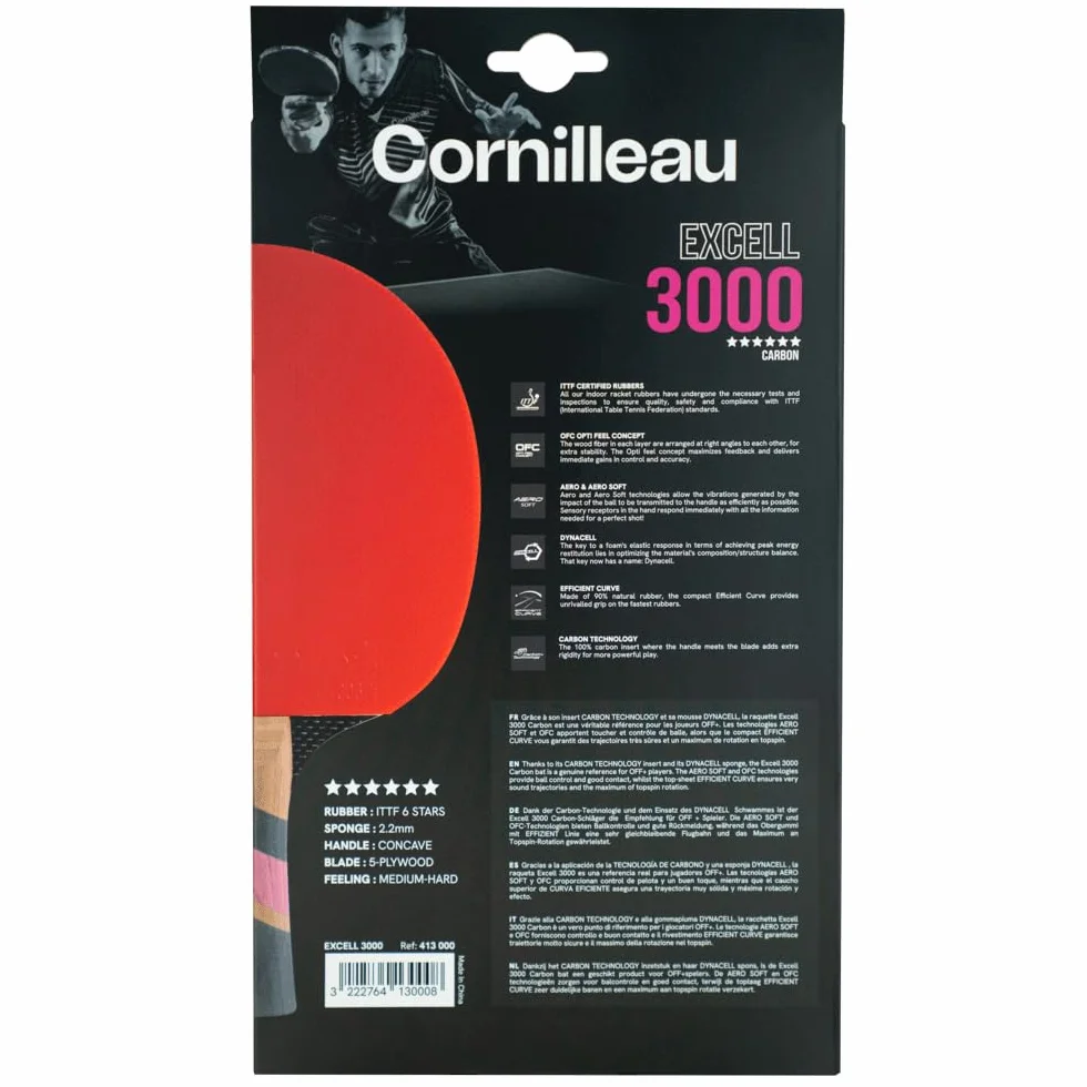 CORNILLEAU Excell 3000 Carbon Raquette de ping Pong Off+ ITTF 6 étoiles