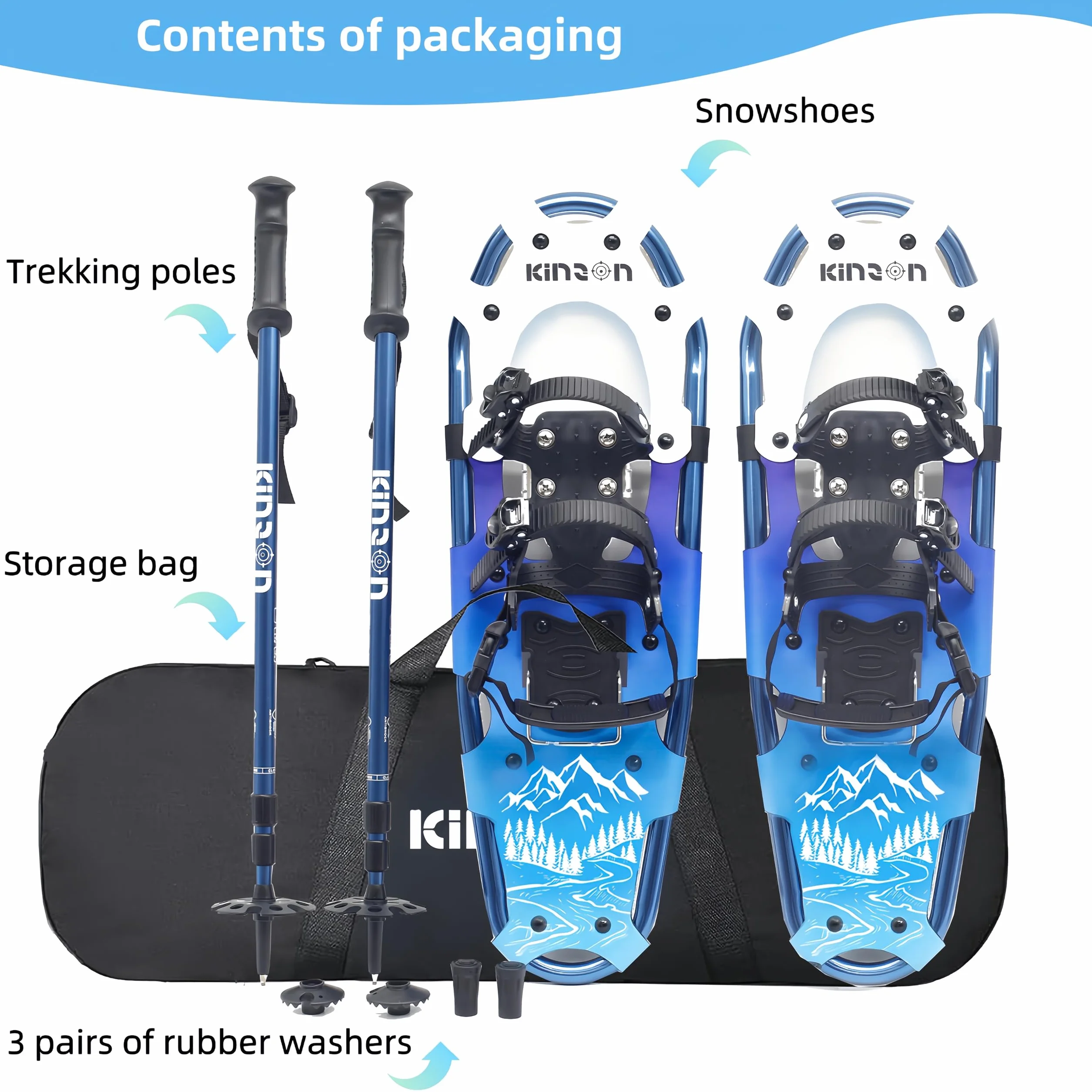 KinZon Raquettes à Neige 3 en 1 avec Bâtons de Trekking et Sac de Transport