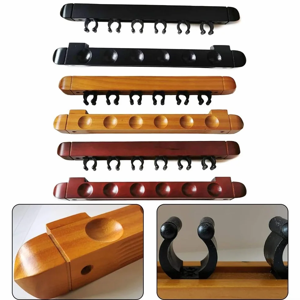 Support de queue de billard en bois 6 emplacements mural noir