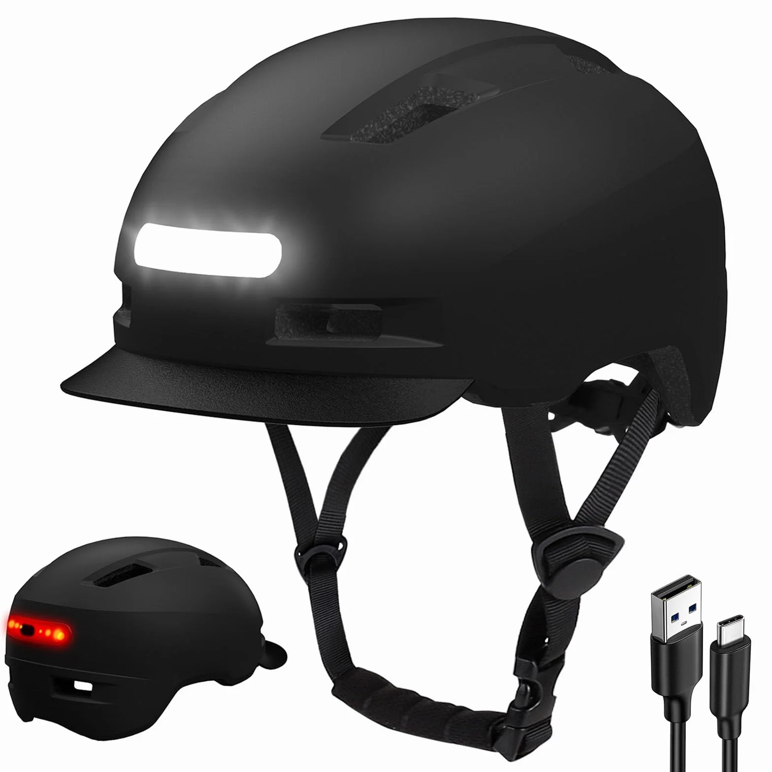KINGLEAD Casque de vélo léger avec lumière LED avant et arrière 5 modes cyclisme trekking