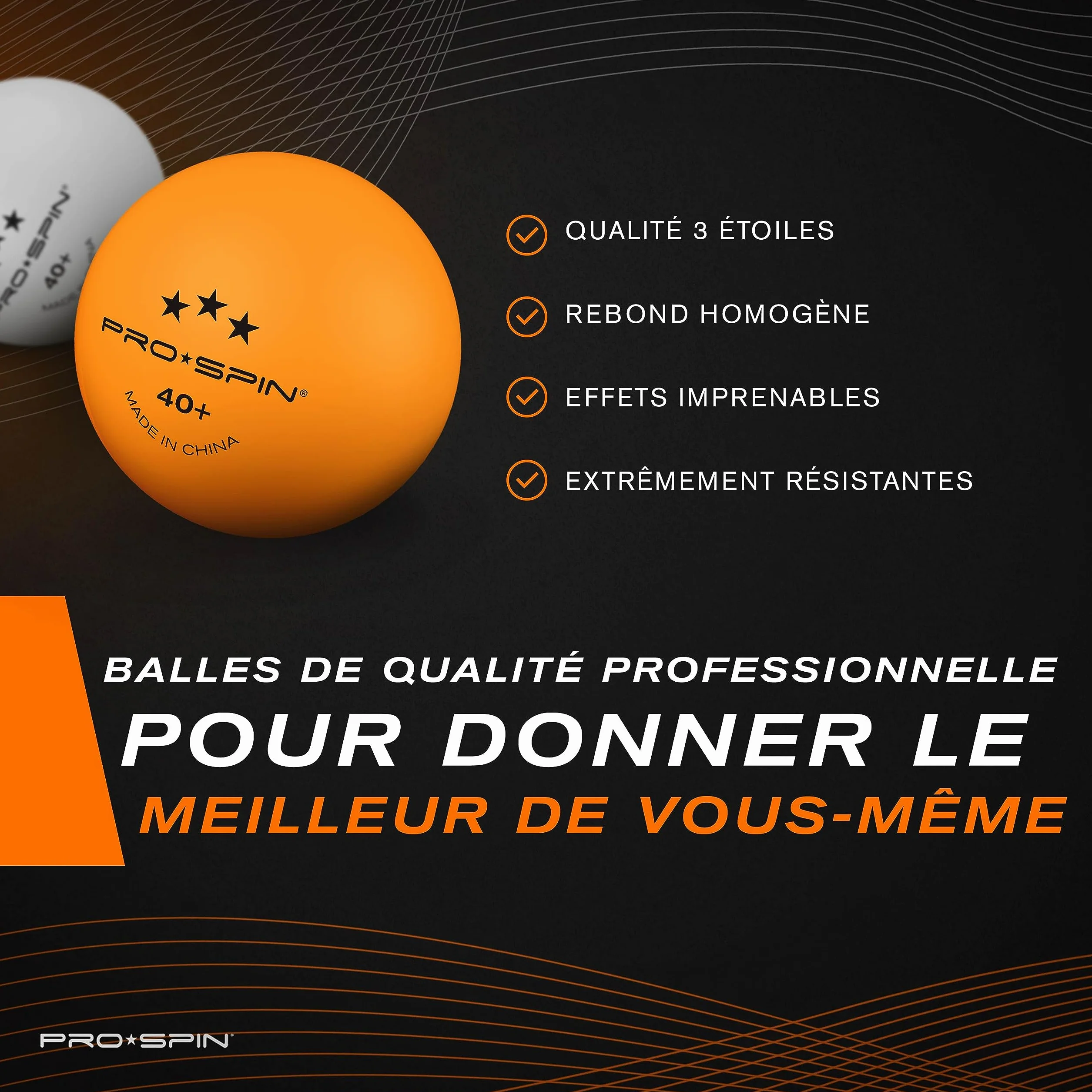 PRO-SPIN Raquettes de Ping-Pong Set Premium Haute-Performance avec Balles 3 Étoiles et Mallette