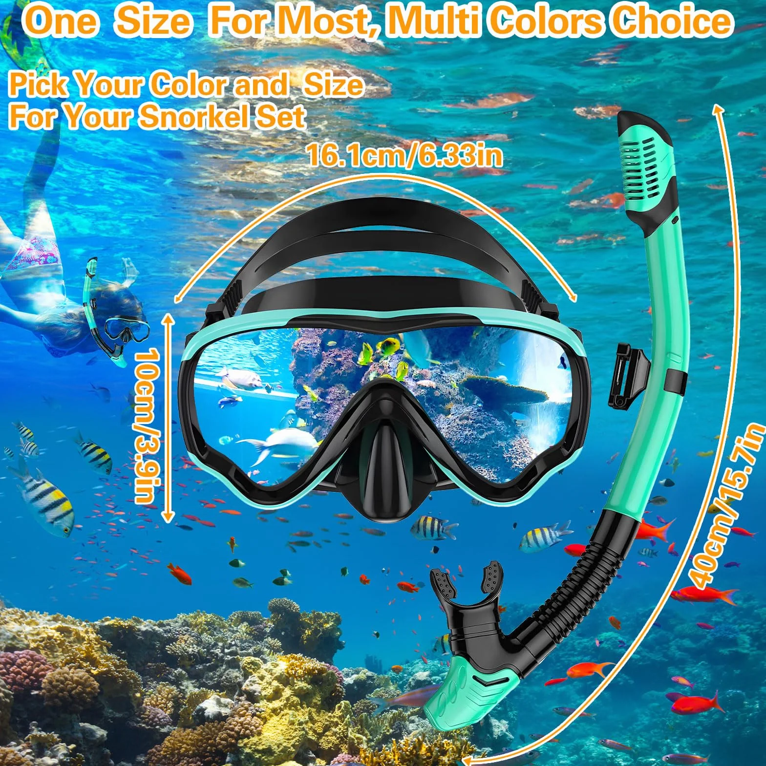 Masque de Plongée Adulte avec Tuba, Lunettes Panoramiques 180°, Vert