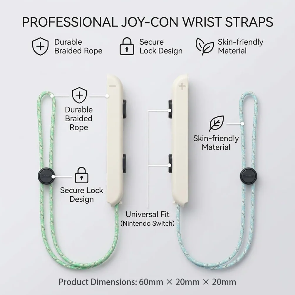 Dragonnes Tressées Colorées pour Nintendo Switch Joy-Con, Lanières de Sécurité Stylées Mix Vert/Bleu