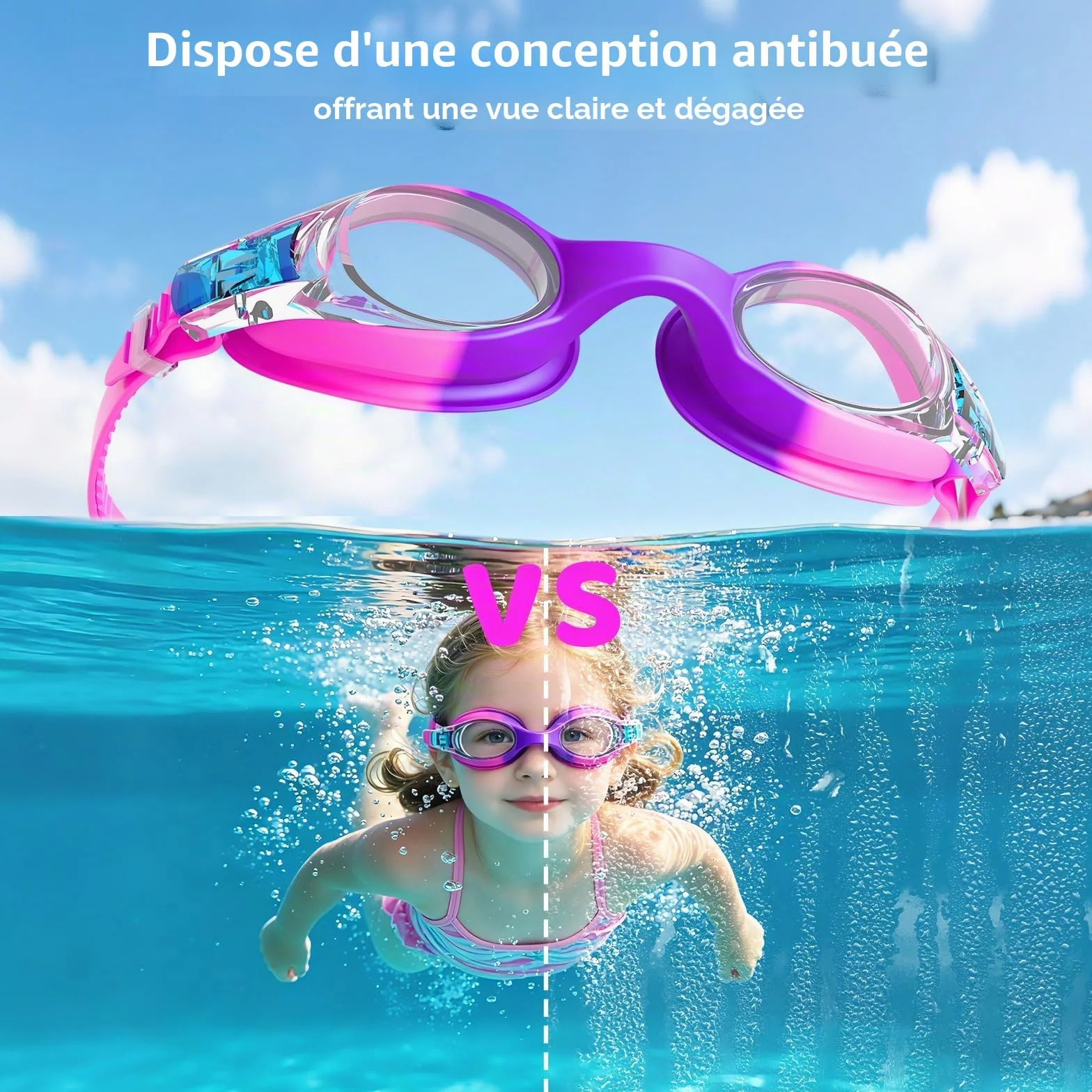 Lunettes Piscine Enfant Lot de 2 Anti-Buée Sans Fuite Silicone Souple 3-14 Ans
