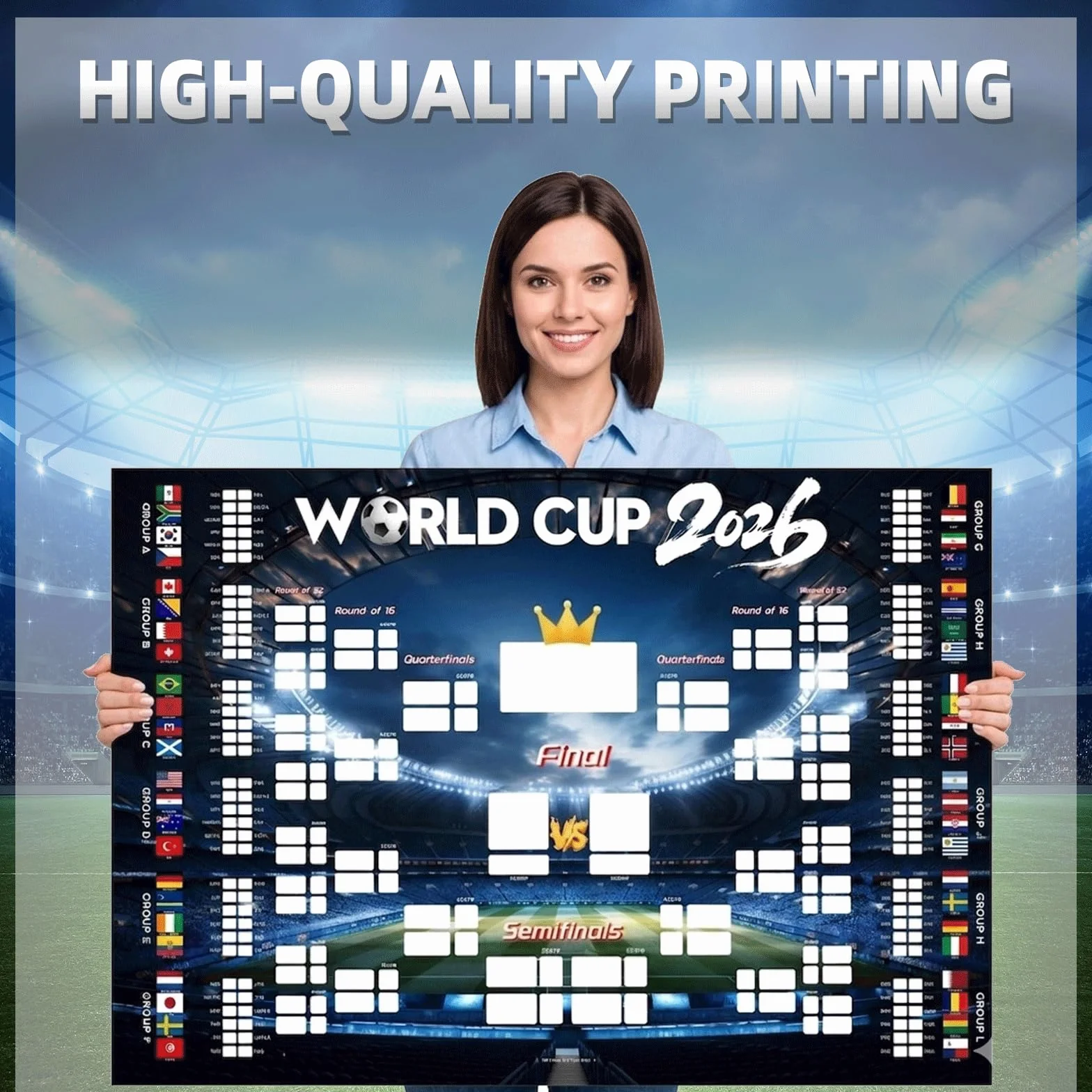 Poster Coupe du Monde 2026, Affiche Calendrier Matchs, Haute Définition Résistant à l'Eau, Décoration Fan