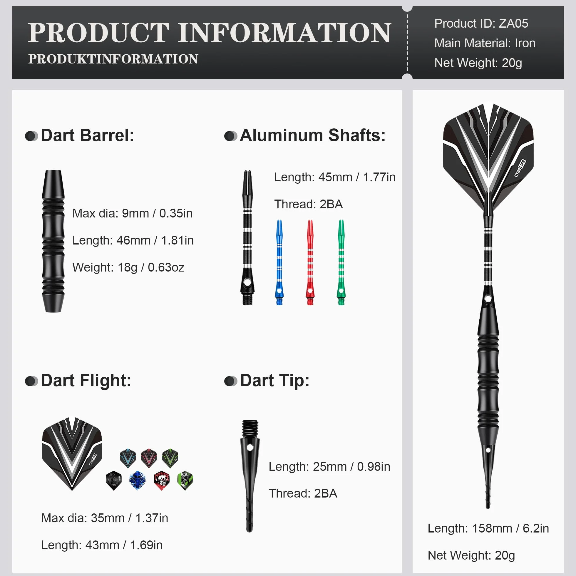 CyeeLife Flechette Pointe Plastique Set de 12 20g Soft Darts pour Cible électronique