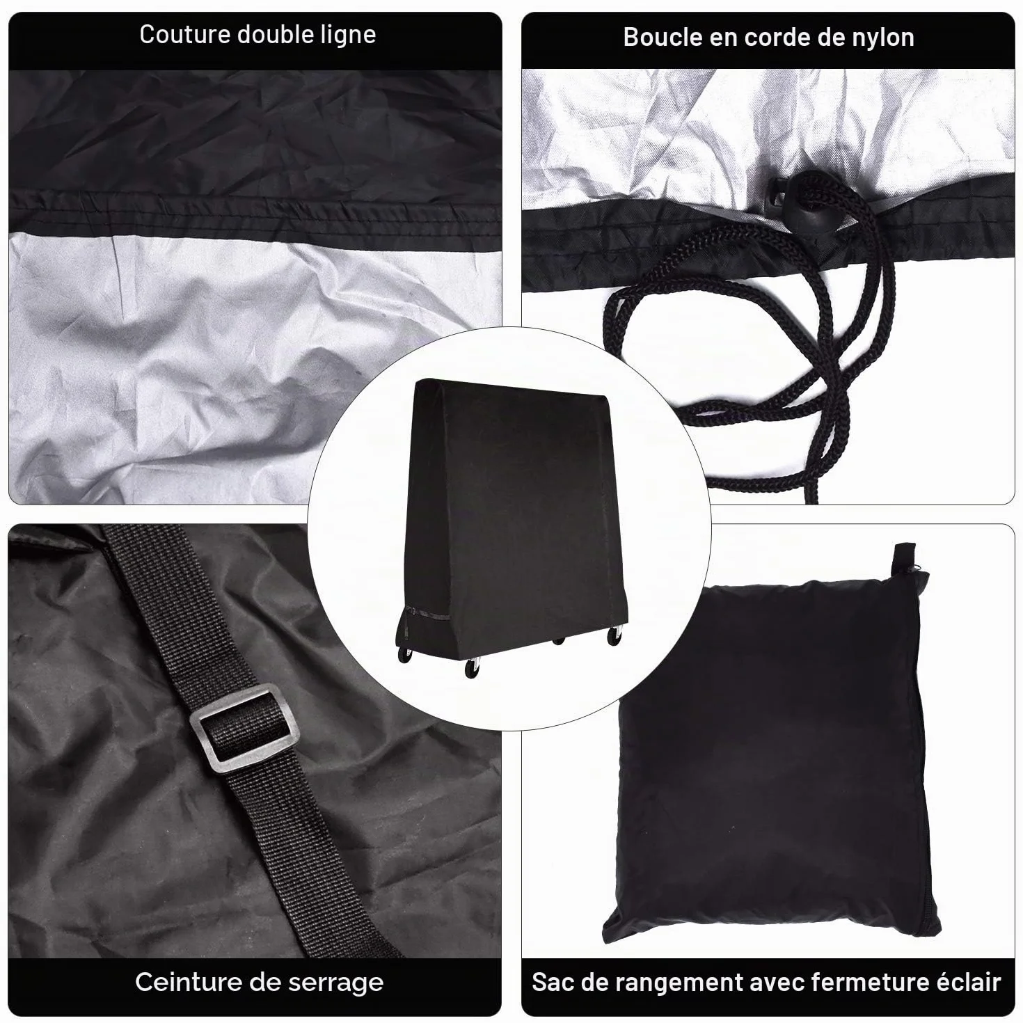 Housse Imperméable Table de Tennis de Table 165 x 70 x 185 cm Noir