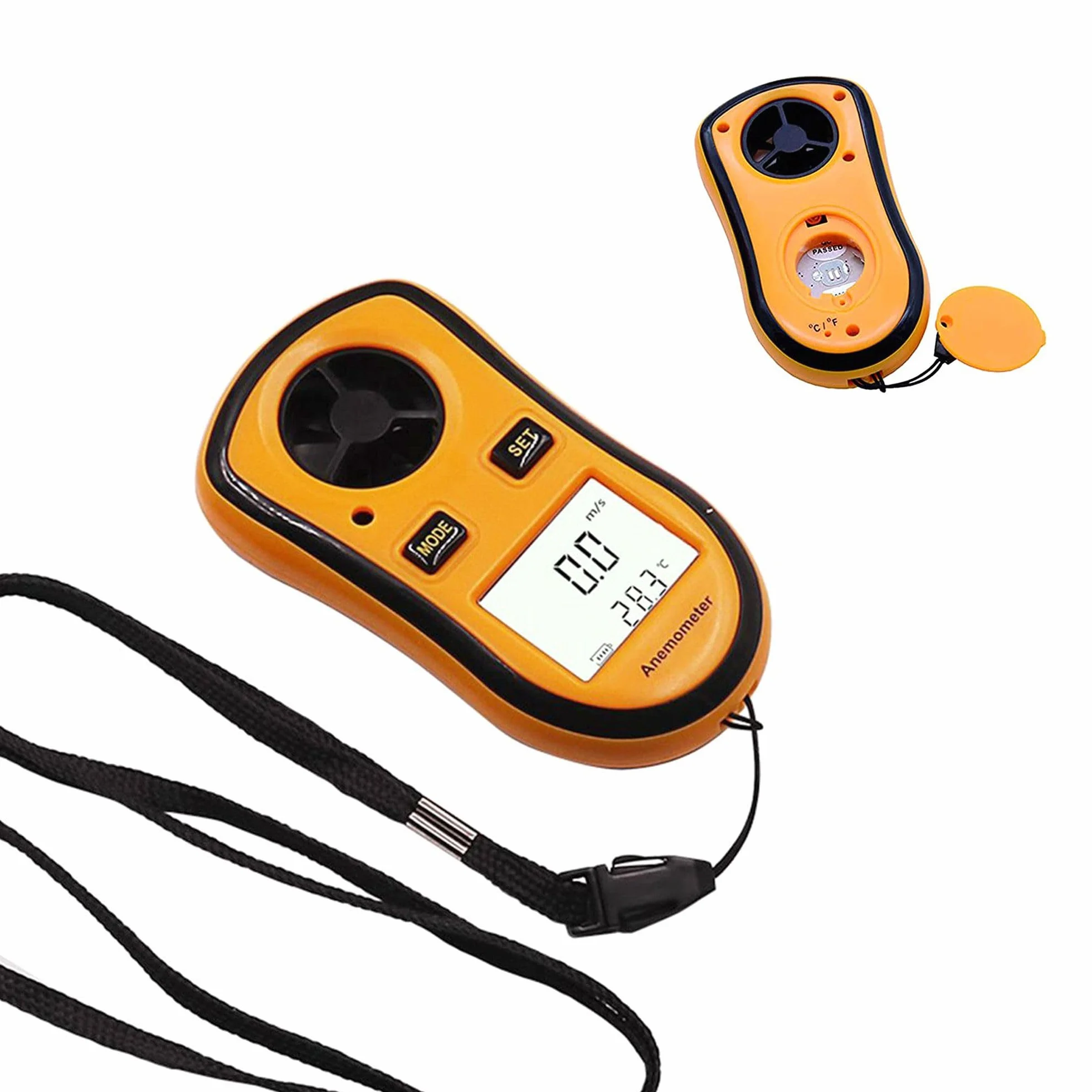 FISHTEC Anémomètre Numérique Portable - Mesure Vitesse Vent actuelle/moyenne/maximale + Température - Ecran LCD rétroéclairé