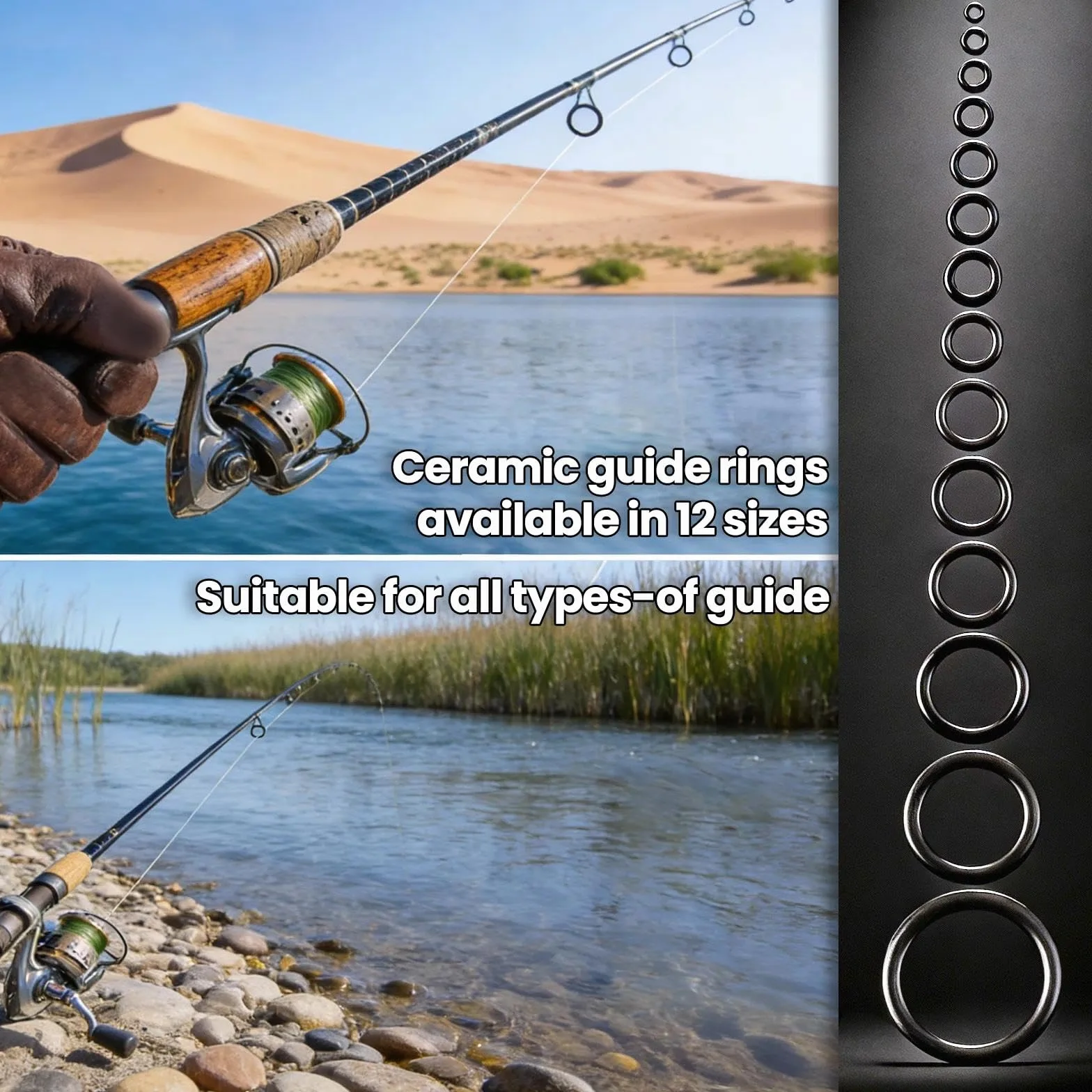 Kit de réparation des Yeux de Canne à pêche 60 pièces 12 Tailles Guides en céramique