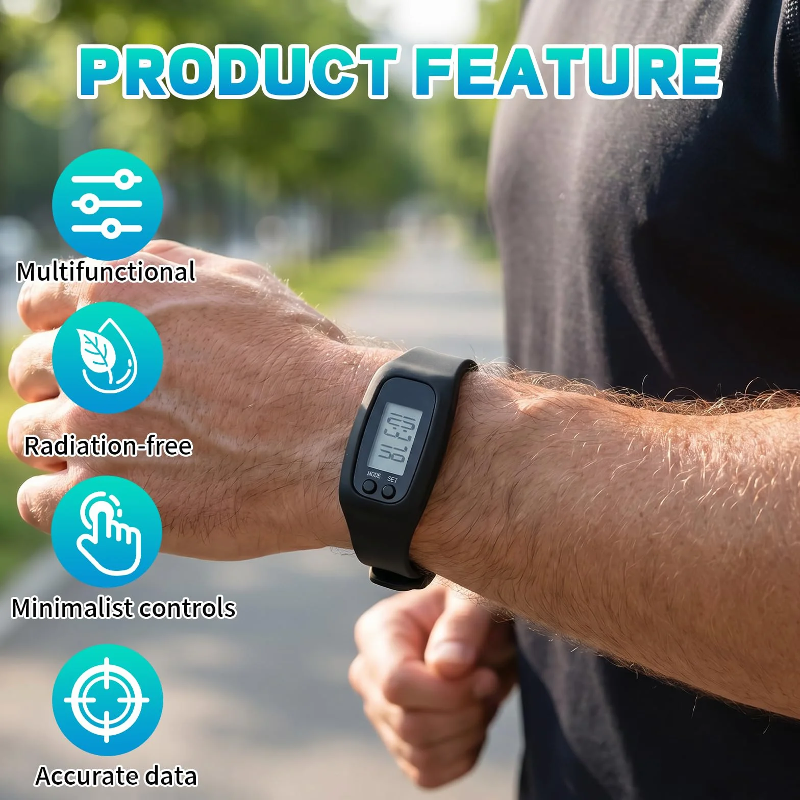 Podomètre Bracelet 3D Compteur de Pas sans Application Marche Fitness