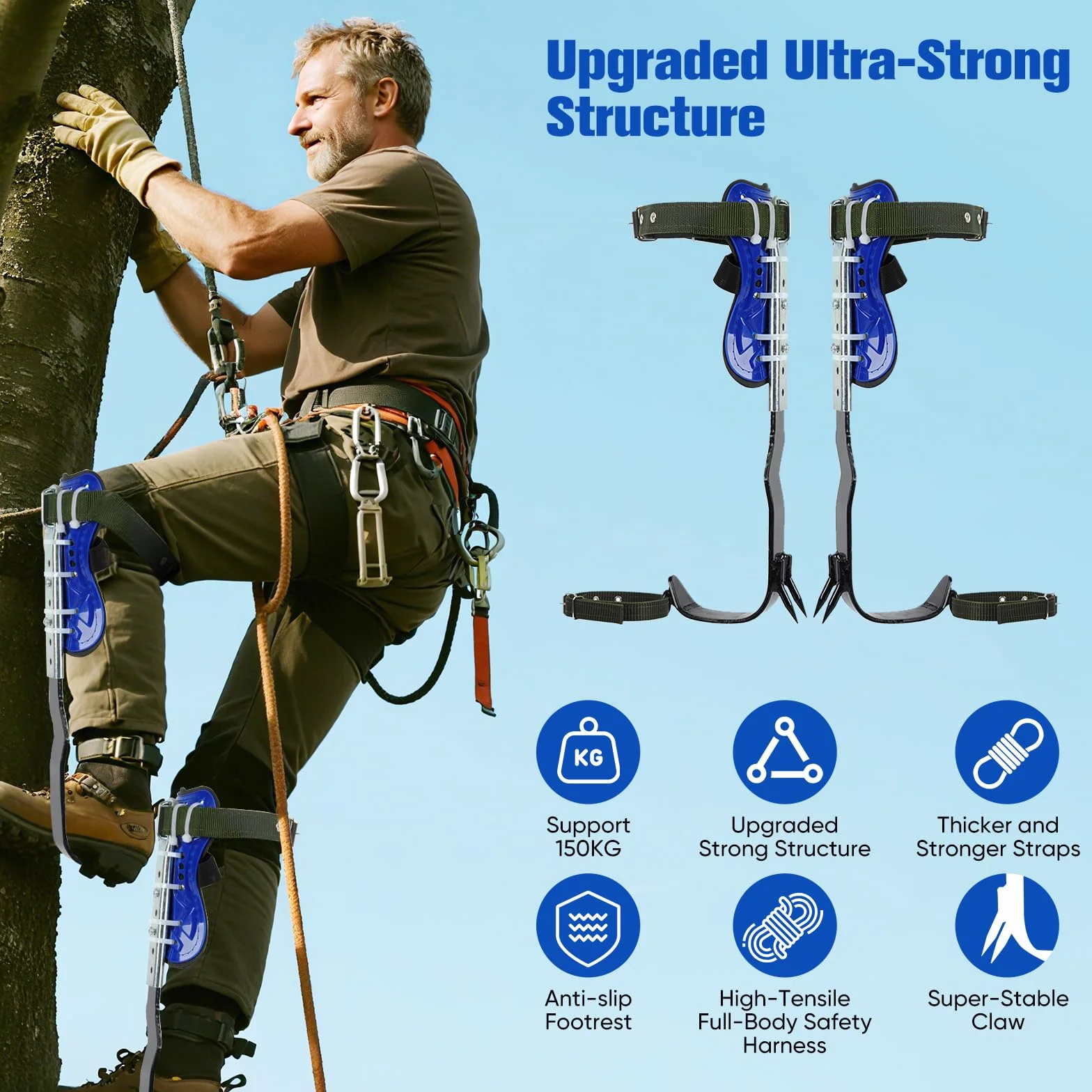 Ensemble de crampons d'escalade avec harnais de sécurité 150 kg pour arboriculteurs sauvetage