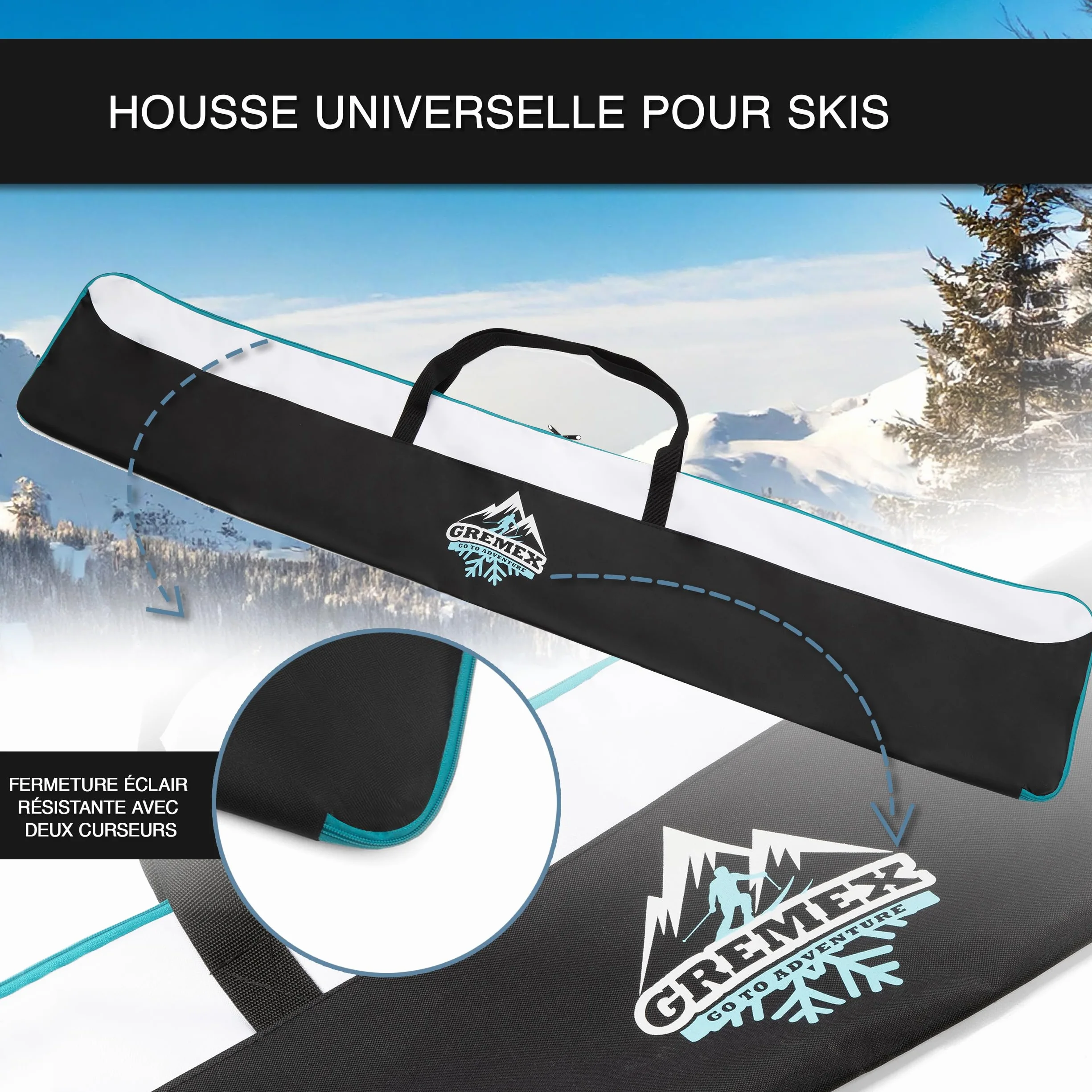 Sac de Ski imperméable léger pour 1 Paire de Skis Alpin Compact