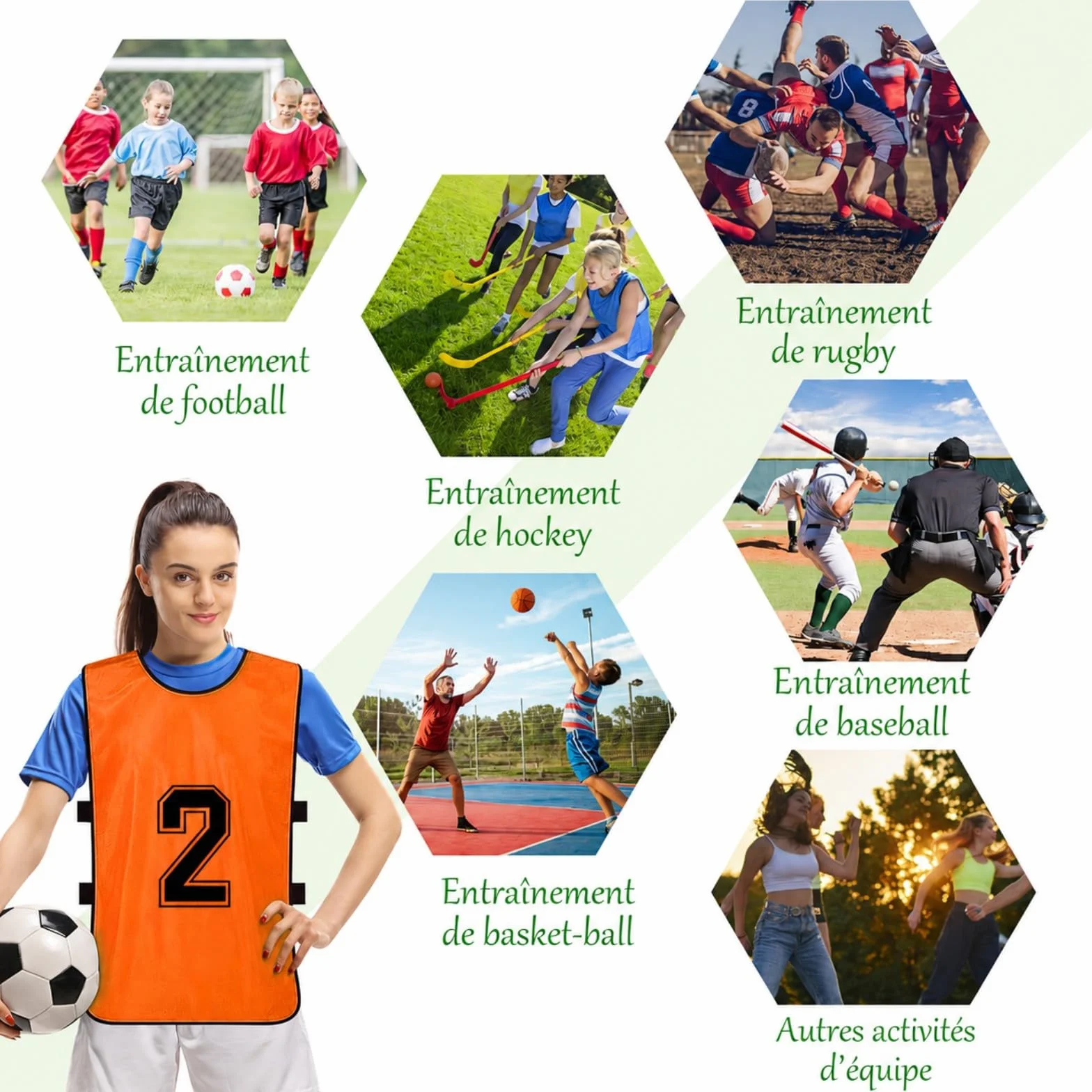 Lot de 12 Chasubles de Football Réversibles Numérotées pour Adultes – Gilets d’Entraînement Respirants – Taille XL – Orange/Bleu
