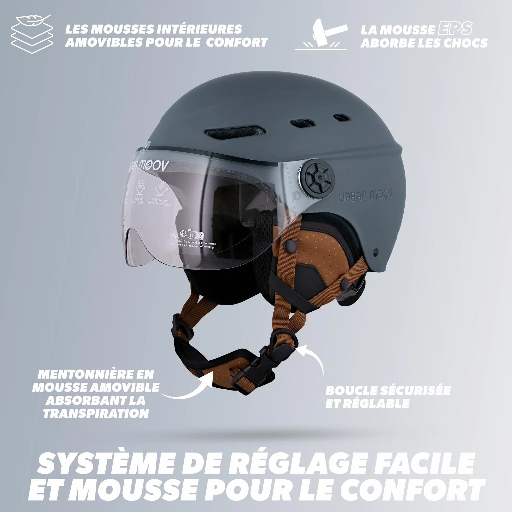 Casque de Protection Vélo Trottinette Electrique T'nB Visière Transparente Réglage Molette Caches-Oreilles Détachables