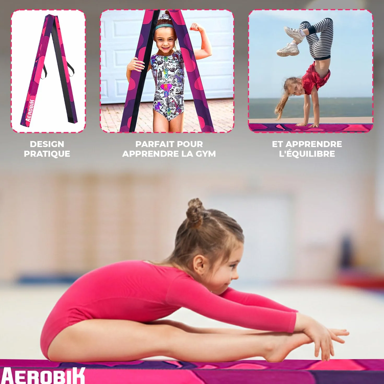 Poutre de Gymnastique Pliable 240 cm Violette Antidérapante Lavable Enfants Adultes Original Corner
