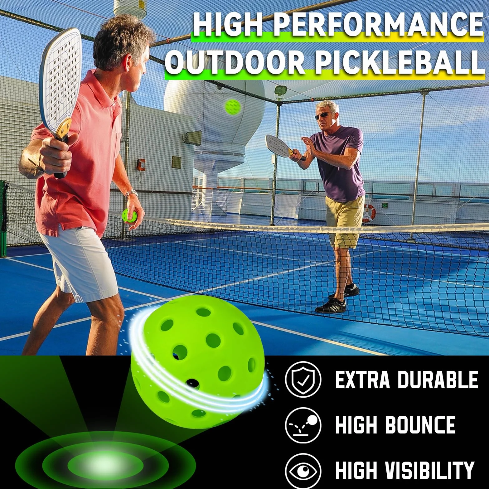 Balles de Pickleball d'Extérieur 40 Trous Rebond Élevé Durables