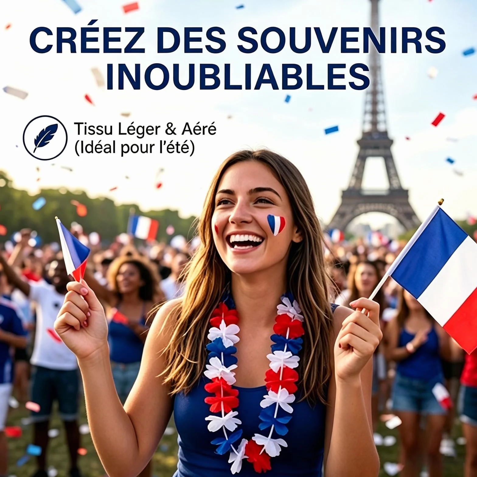 Kit Supporter Equipe de France, Collier Fleurs Bleu Blanc Rouge, Accessoires Tricolore pour Coupe du Monde 2026 Euro