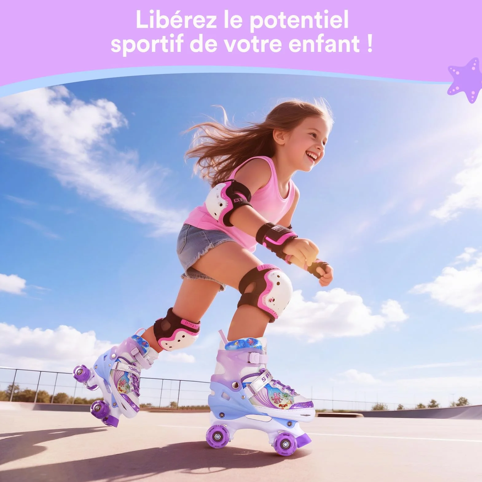 TOMSHOO Roller Enfant Fille avec LED Lumineuse Roues 4 Taille Réglable Rollers Quad Débutants
