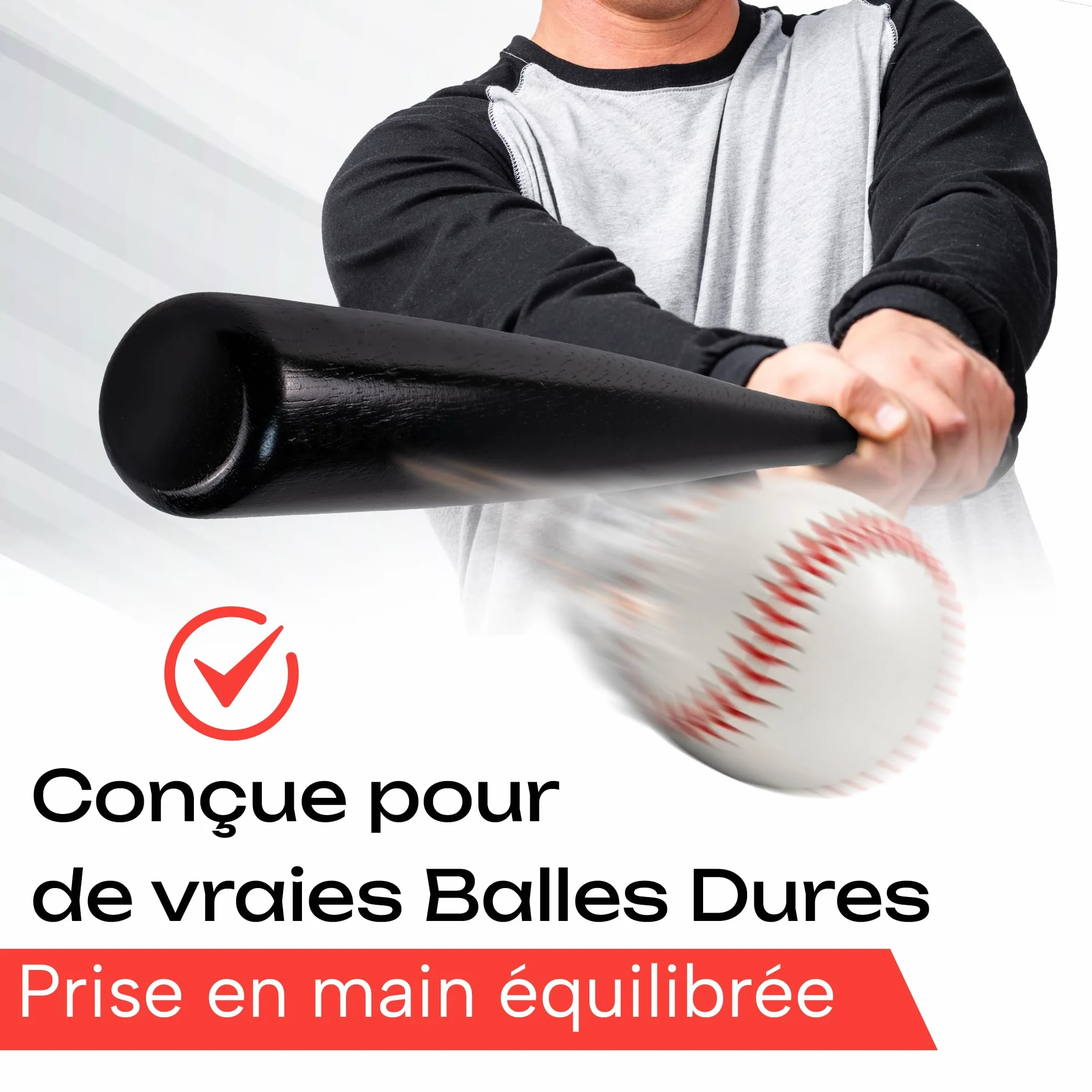 Batte de Baseball Bois Massif écologique 30 Pouces 76cm Noir Bois Naturel
