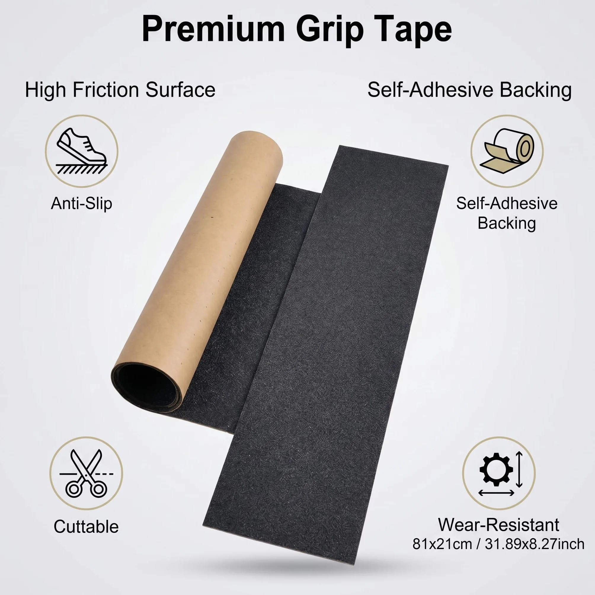 Skateboard Grip Tape Sheet Ruban De Skate Noir 81 x 21cm Professionnel