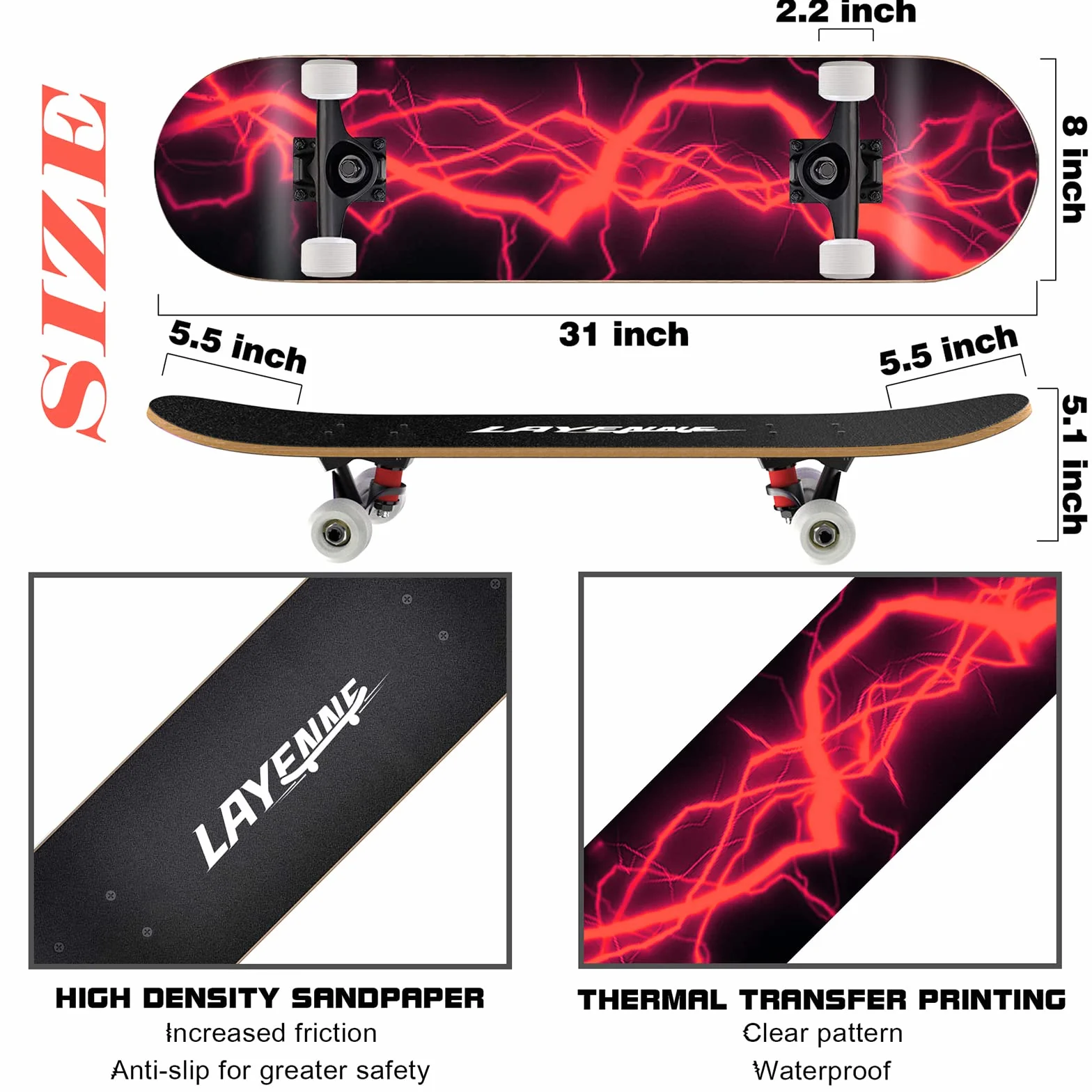 Skateboard Complet Planche Érable 9 Couches Roulement ABEC-11 Adultes Enfants Débutants Professionnels