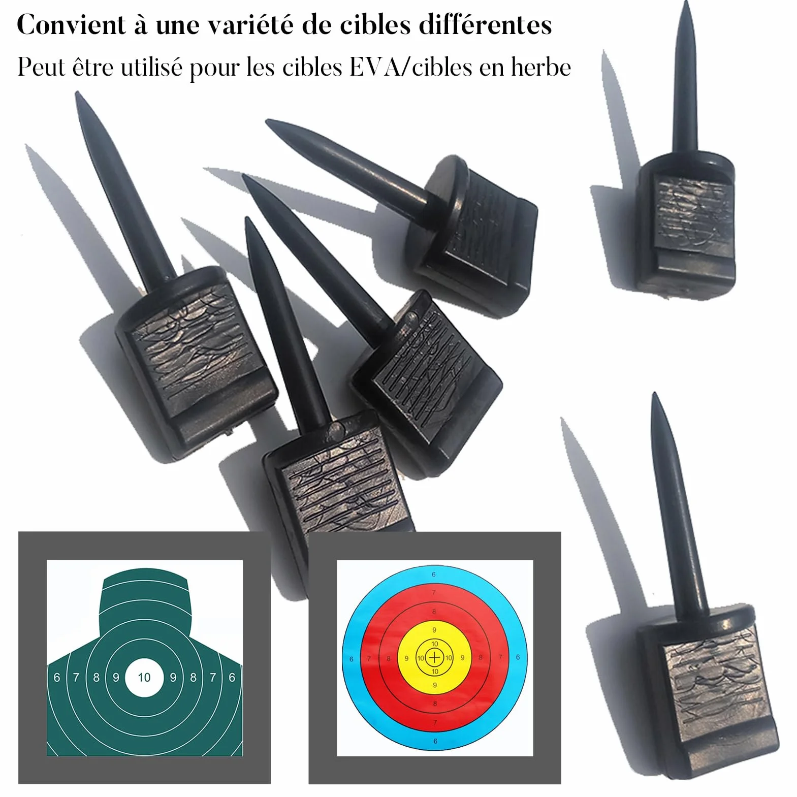 Clous de Cible de Tir à l'arc, Épingles de Visage de Cible Bonne Fixation, Plastiques Allongeant Réutilisables pour Tir Exercices Compétition (Noir)