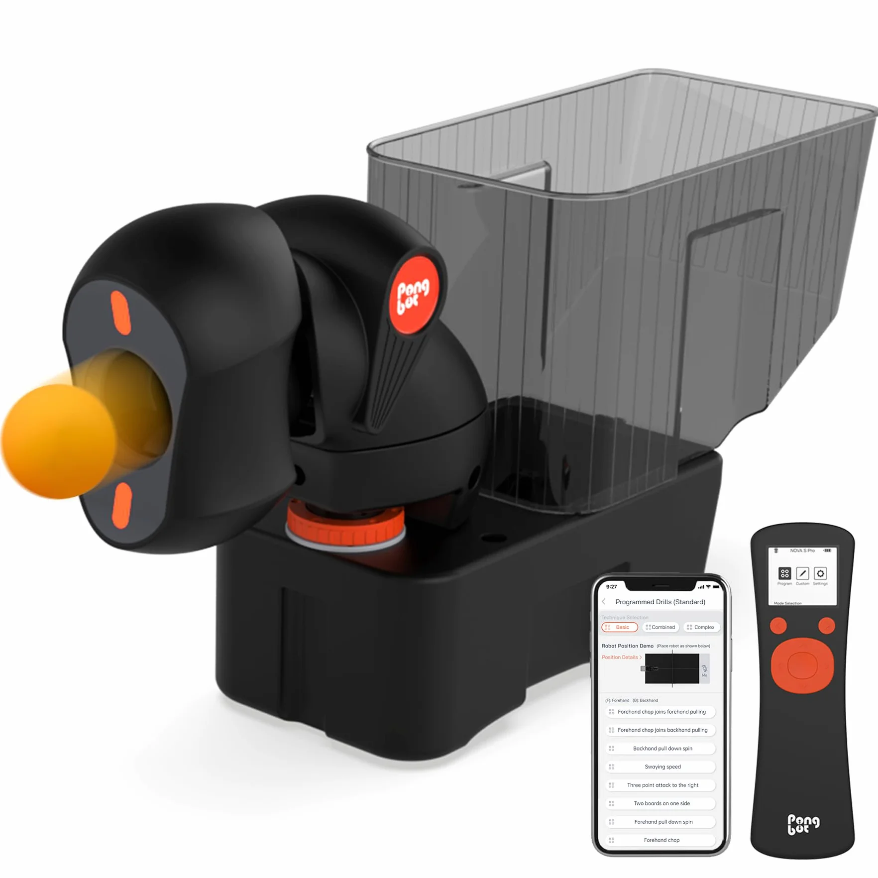 PongBot Robot de tennis de table avec contrôle à distance et application, entraînement 264, essorage réglable