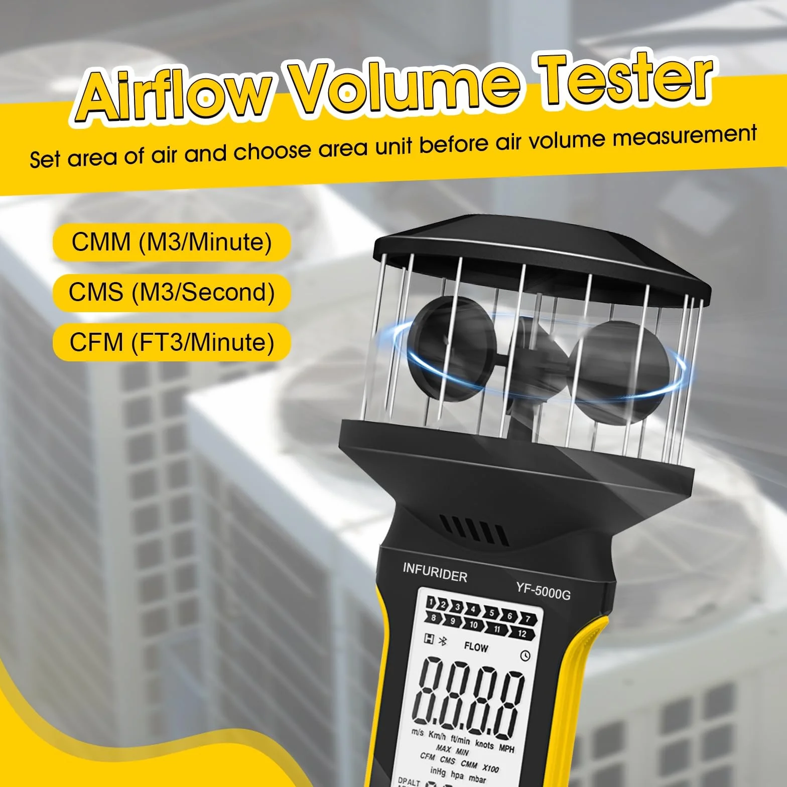 Anémomètre numérique à coupelle portable CFM avec bouton tactile anti-poussière rechargeable